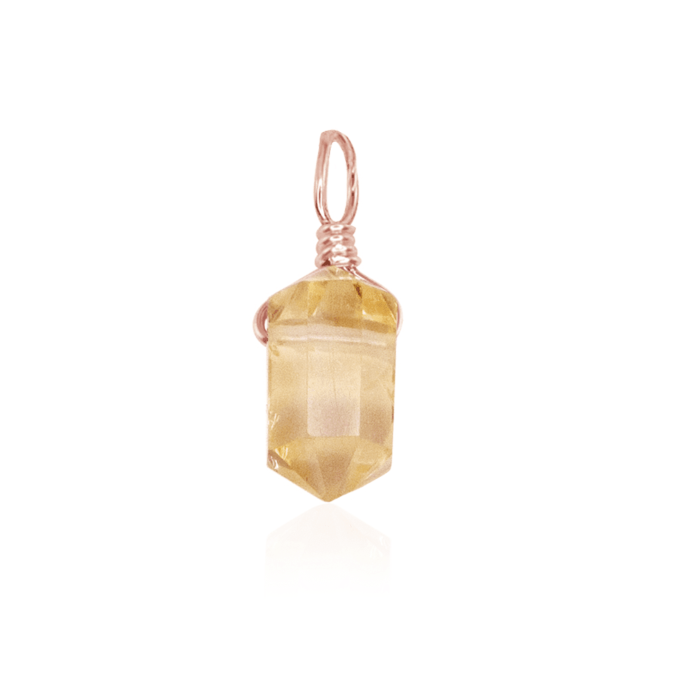 Citrine Mini Double Terminated Crystal Point Pendant - Citrine Mini Double Terminated Crystal Point Pendant - 14k Rose Gold Fill - Luna Tide Handmade Crystal Jewellery