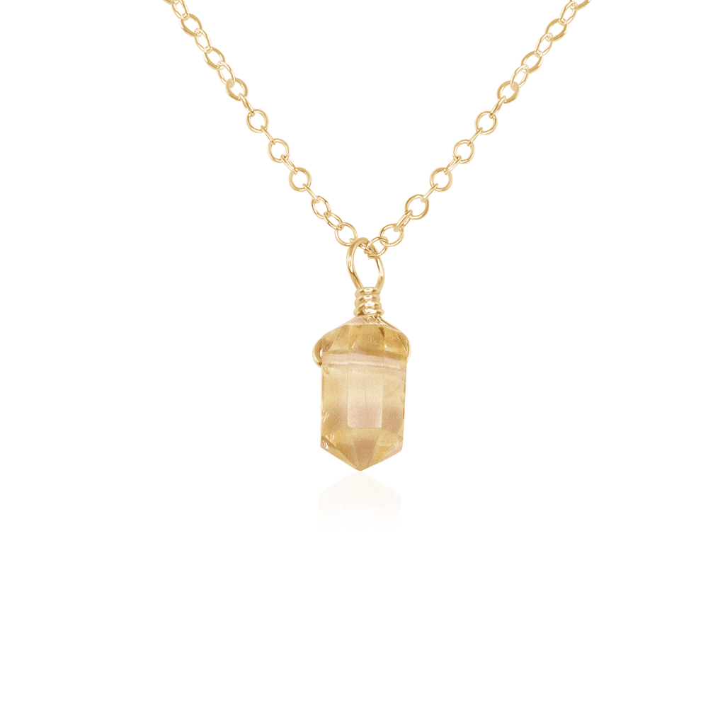 Citrine Mini Double Terminated Crystal Point Pendant Necklace - Citrine Mini Double Terminated Crystal Point Pendant Necklace - 14k Gold Fill / Cable - Luna Tide Handmade Crystal Jewellery