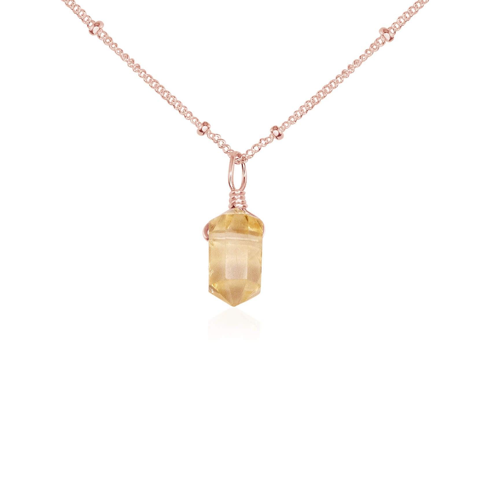 Citrine Mini Double Terminated Crystal Point Pendant Necklace - Citrine Mini Double Terminated Crystal Point Pendant Necklace - 14k Rose Gold Fill / Satellite - Luna Tide Handmade Crystal Jewellery