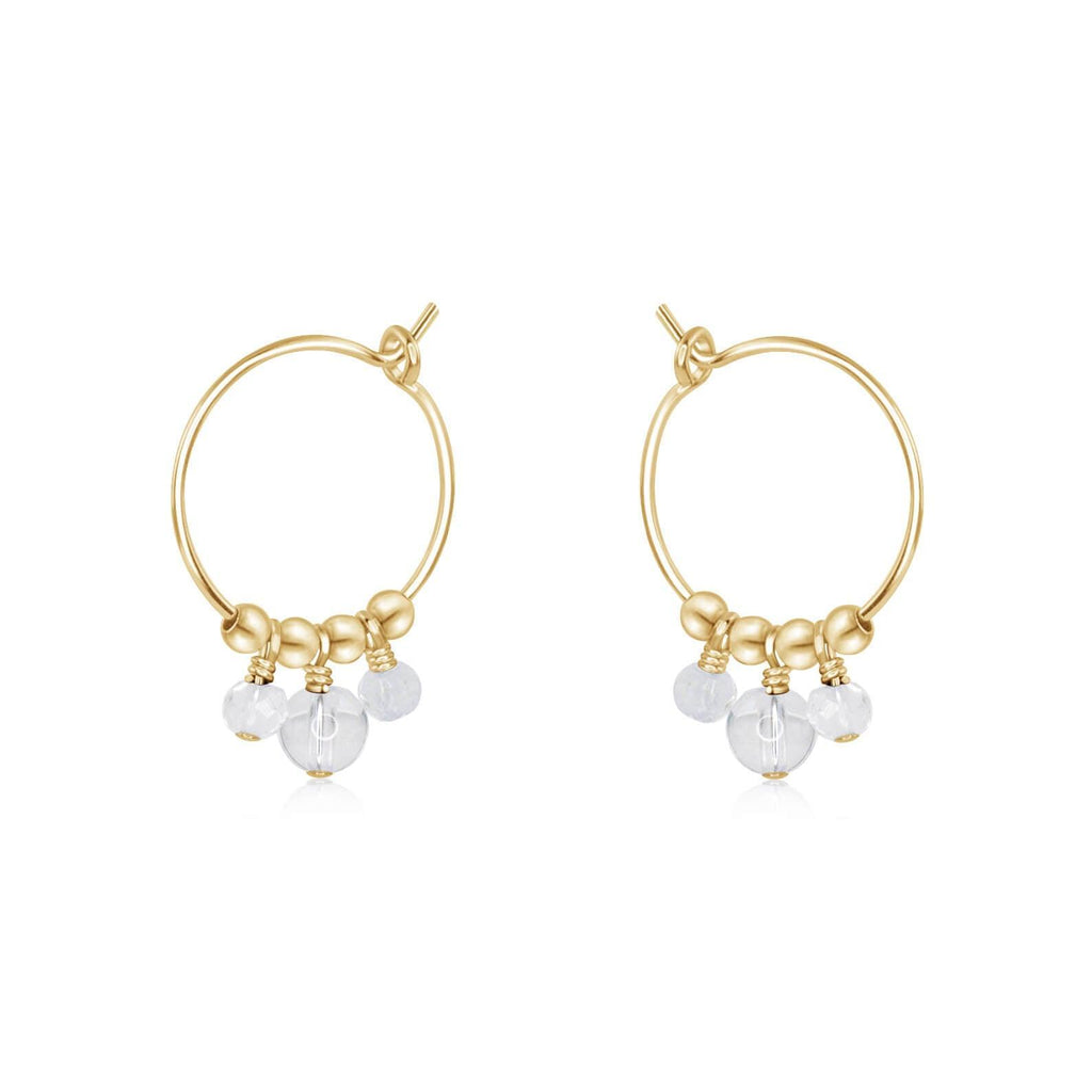 Clear Crystal Quartz Gemstone Bead Drop Hoop Earrings - Clear Crystal Quartz Gemstone Bead Drop Hoop Earrings - 14k Gold Fill - Luna Tide Handmade Crystal Jewellery