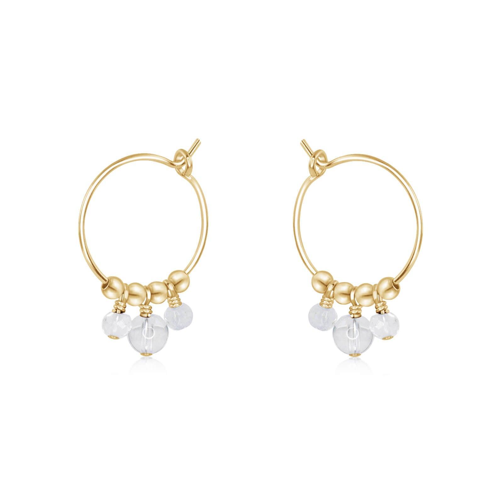 Clear Crystal Quartz Gemstone Bead Drop Hoop Earrings - Clear Crystal Quartz Gemstone Bead Drop Hoop Earrings - 14k Gold Fill - Luna Tide Handmade Crystal Jewellery