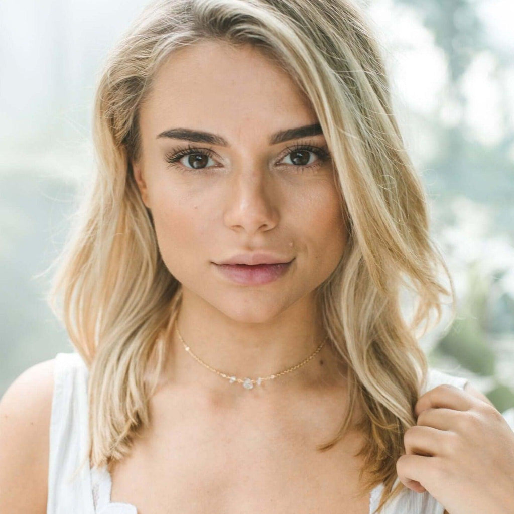 Crystal Quartz Beaded Chain Choker Necklace - Crystal Quartz Beaded Chain Choker Necklace - 14k Gold Fill - Luna Tide Handmade Crystal Jewellery