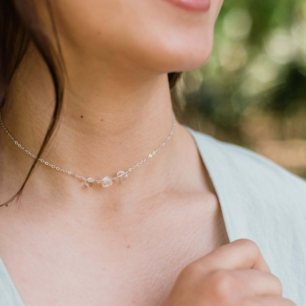 Crystal Quartz Beaded Chain Choker Necklace - Crystal Quartz Beaded Chain Choker Necklace - 14k Gold Fill - Luna Tide Handmade Crystal Jewellery