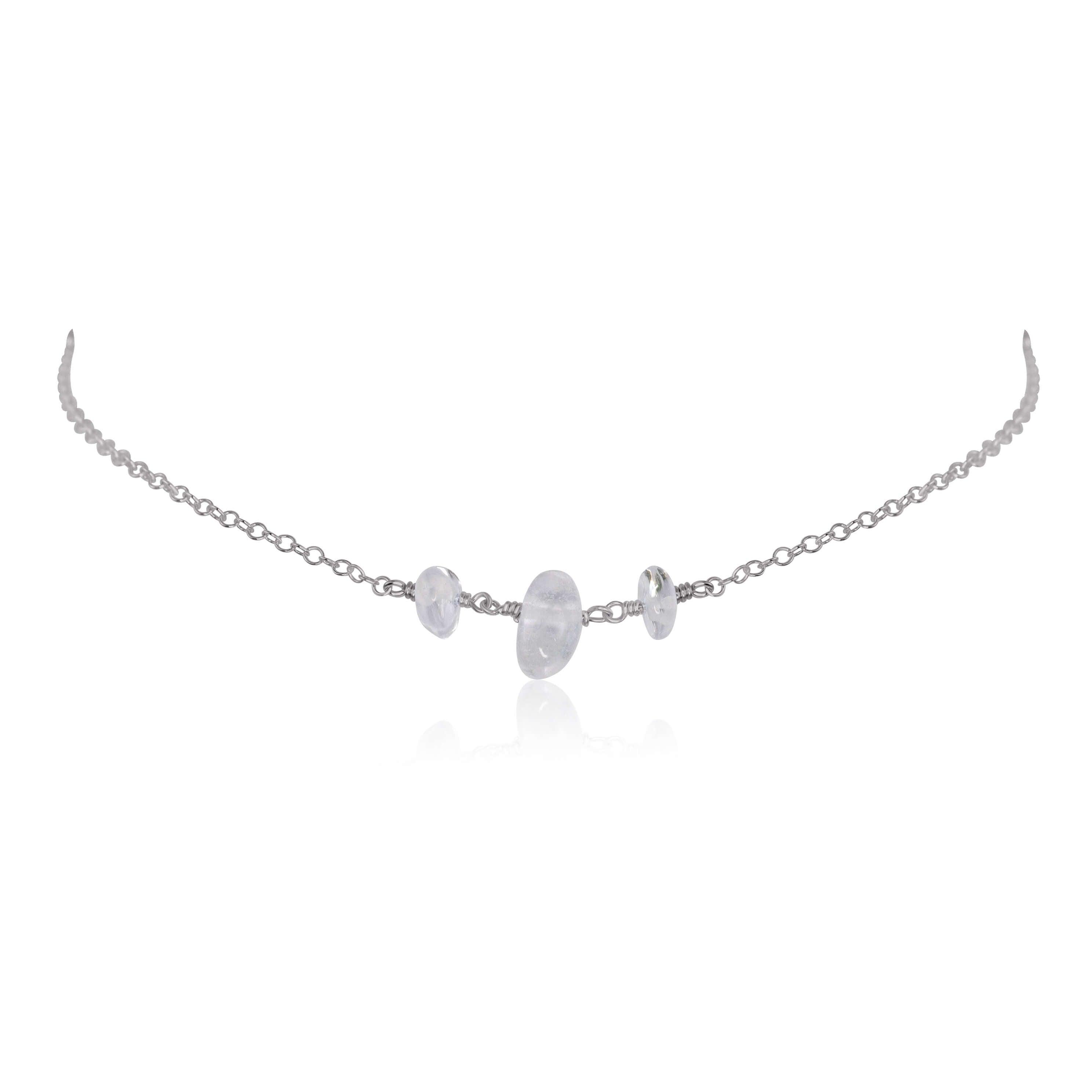 Crystal Quartz Beaded Chain Choker Necklace - Crystal Quartz Beaded Chain Choker Necklace - Stainless Steel - Luna Tide Handmade Crystal Jewellery