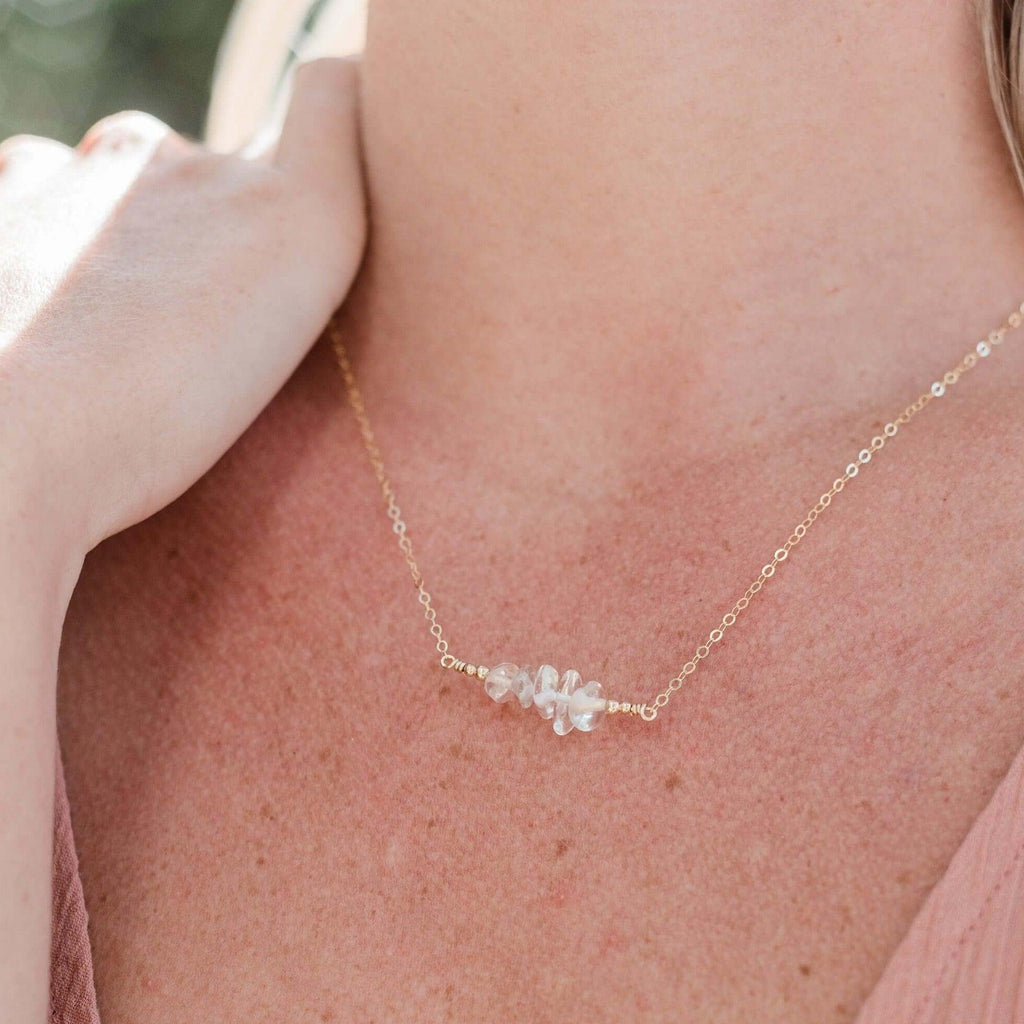 Crystal Quartz Chip Bead Bar Necklace - Crystal Quartz Chip Bead Bar Necklace - Sterling Silver - Luna Tide Handmade Crystal Jewellery