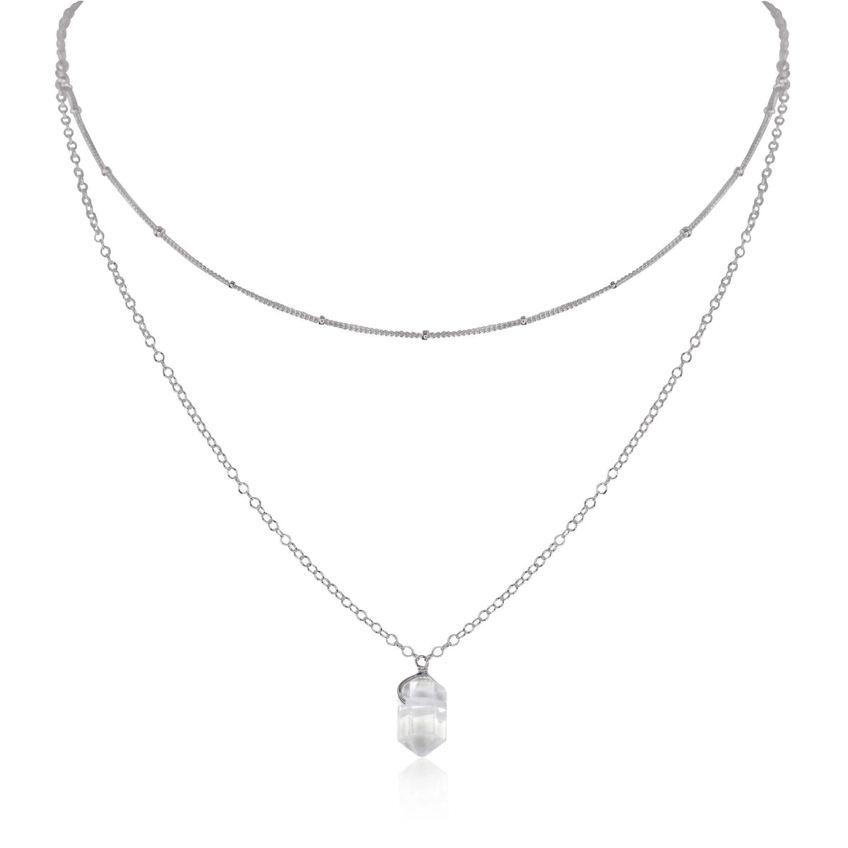 Double Terminated Crystal Layered Choker - Crystal Quartz - Stainless Steel - Luna Tide Handmade Jewellery