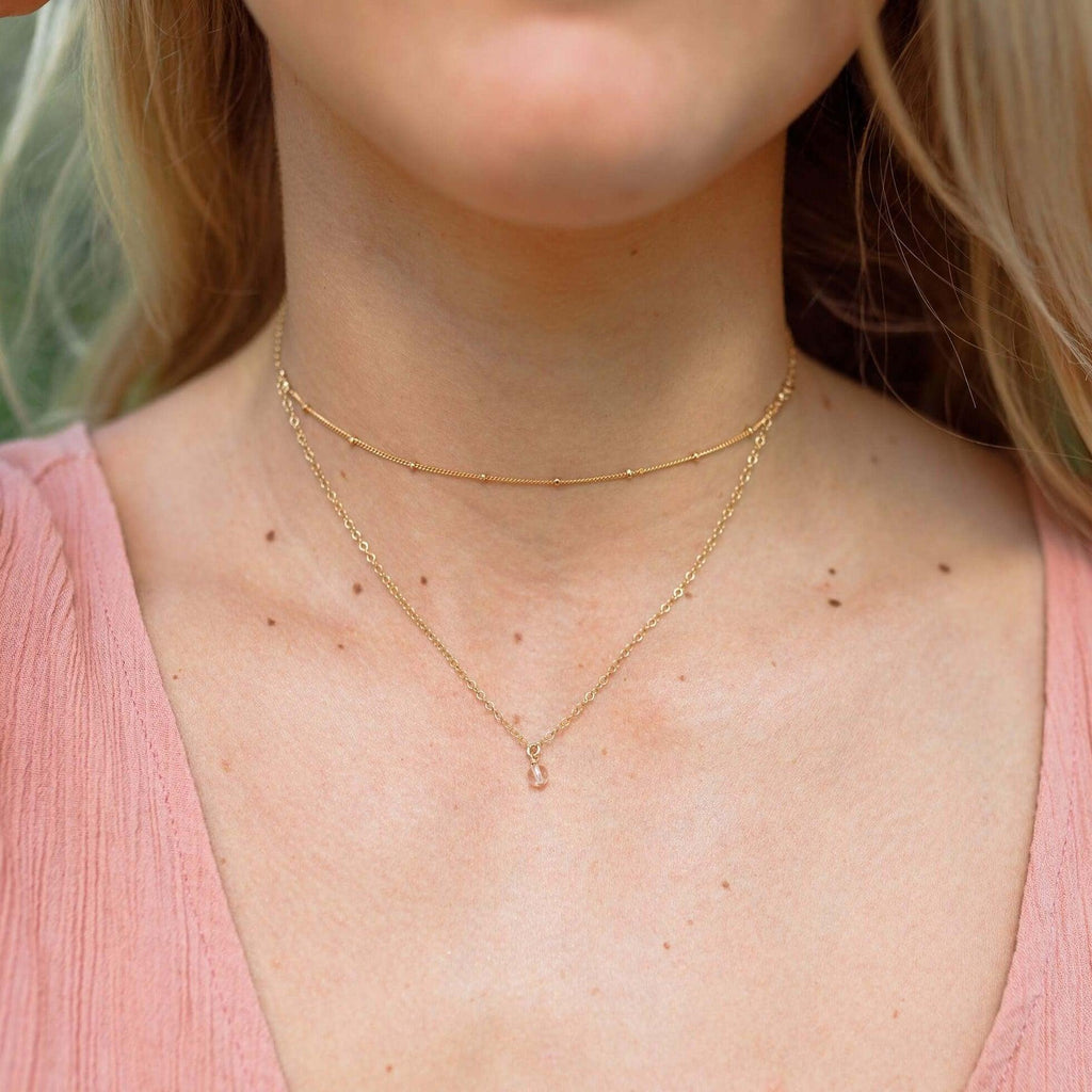 Crystal Quartz Gemstone Chain Layered Choker Necklace - Crystal Quartz Gemstone Chain Layered Choker Necklace - 14k Gold Fill - Luna Tide Handmade Crystal Jewellery