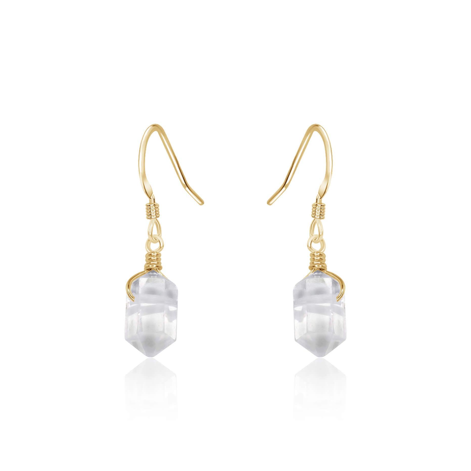 Crystal Quartz Mini Double Terminated Crystal Point Dangle Drop Earrings - Crystal Quartz Mini Double Terminated Crystal Point Dangle Drop Earrings - 14k Gold Fill - Luna Tide Handmade Crystal Jewellery