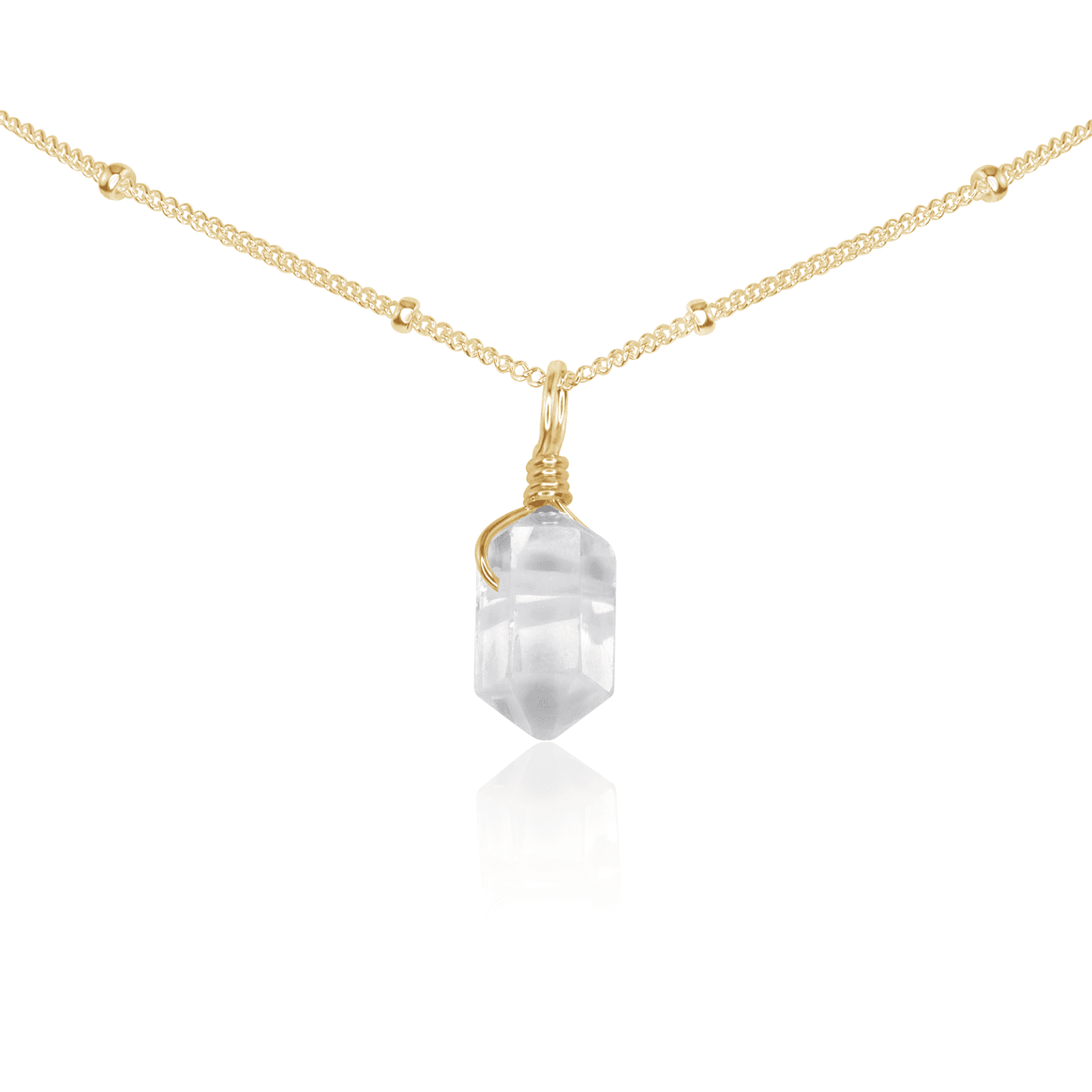 Crystal Quartz Mini Double Terminated Crystal Point Pendant Choker Necklace - Crystal Quartz Mini Double Terminated Crystal Point Pendant Choker Necklace - 14k Gold Fill / Satellite - Luna Tide Handmade Crystal Jewellery