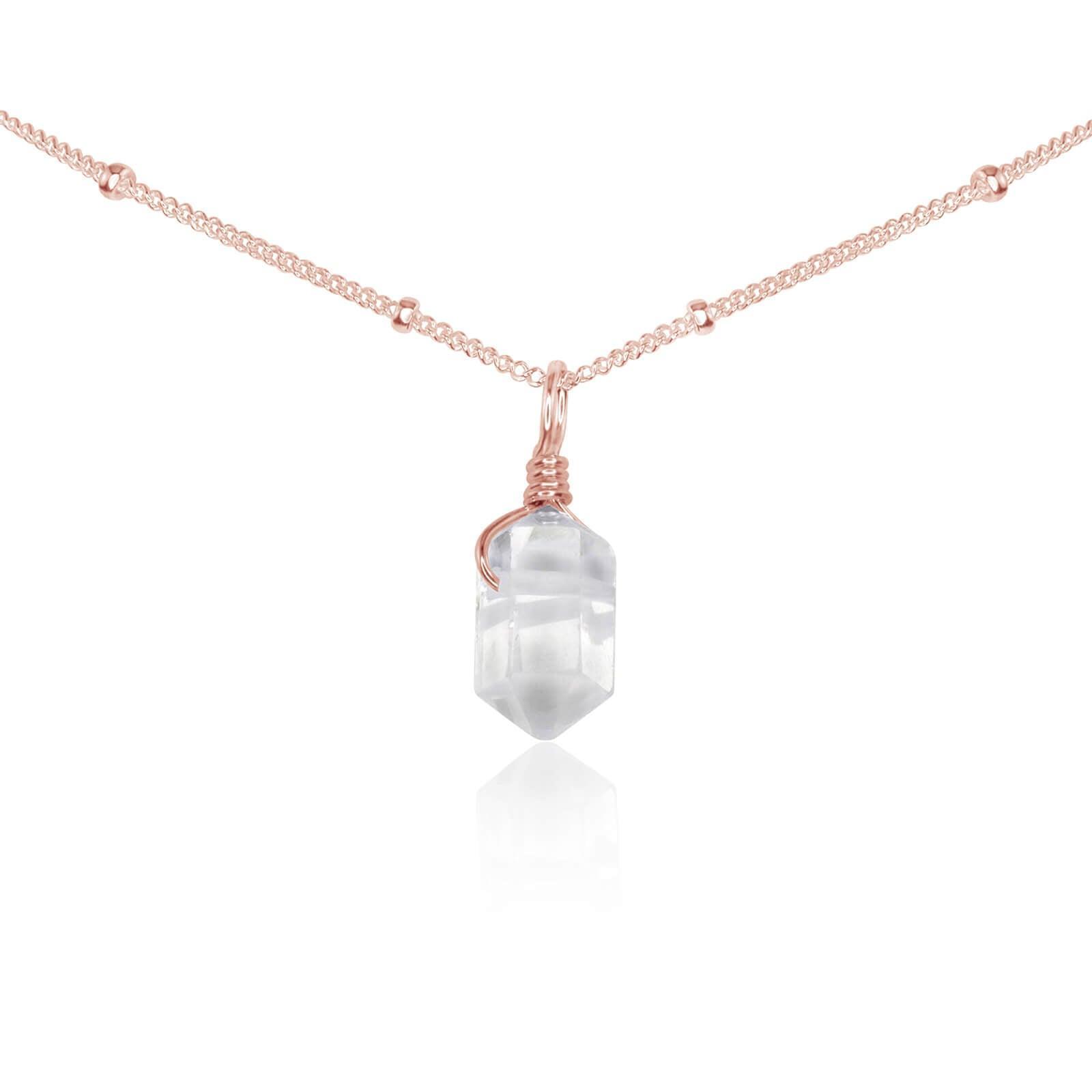 Crystal Quartz Mini Double Terminated Crystal Point Pendant Choker Necklace - Crystal Quartz Mini Double Terminated Crystal Point Pendant Choker Necklace - 14k Rose Gold Fill / Satellite - Luna Tide Handmade Crystal Jewellery