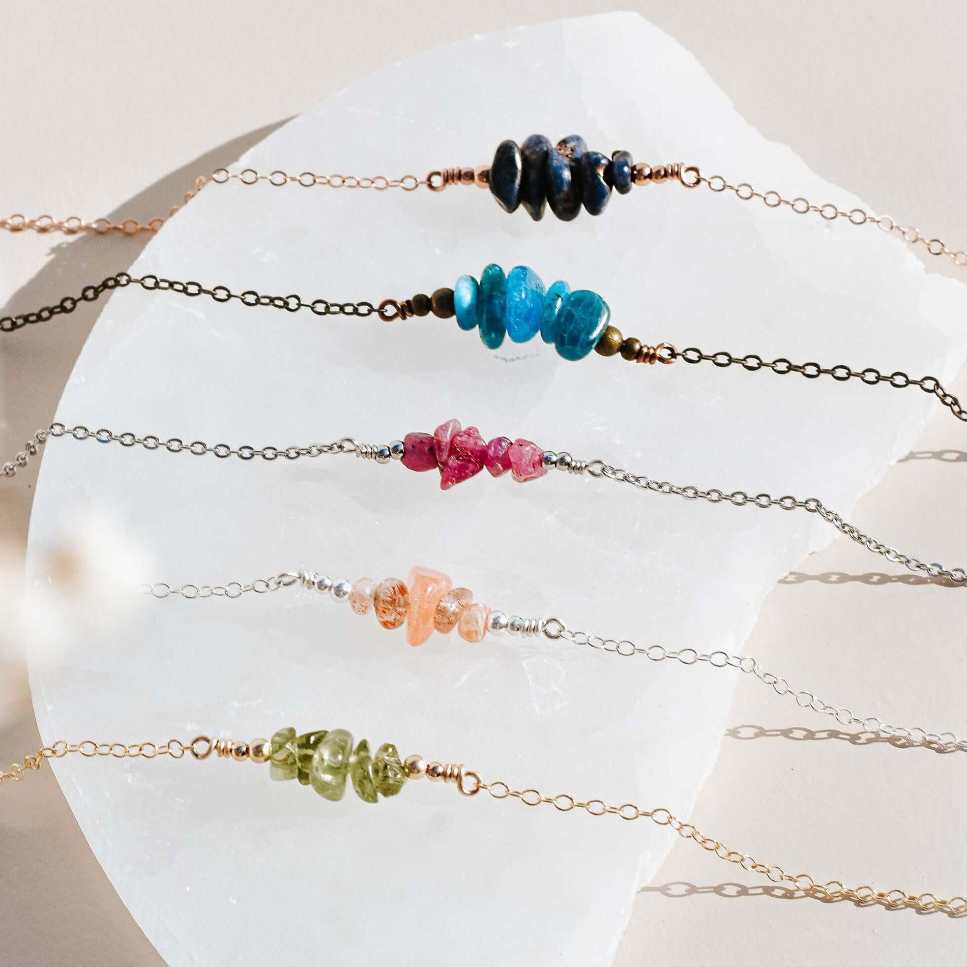 Chip Bead Bar Bracelet - Bronze - Stainless Steel - Sterling Silver - 14K Rose Gold Fill - 14K Gold Fill - Luna Tide Handmade Jewellery