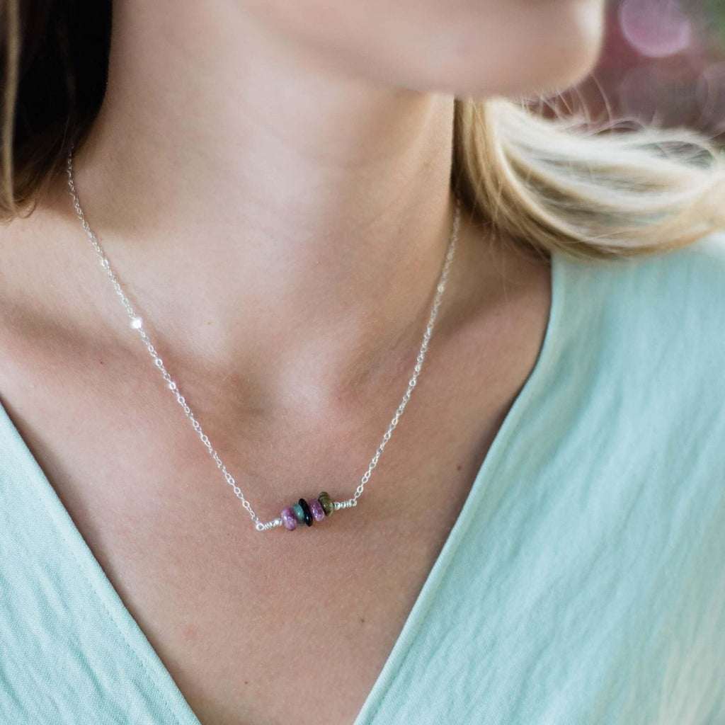 Chip Bead Bar Necklace - Sterling Silver - Luna Tide Handmade Jewellery