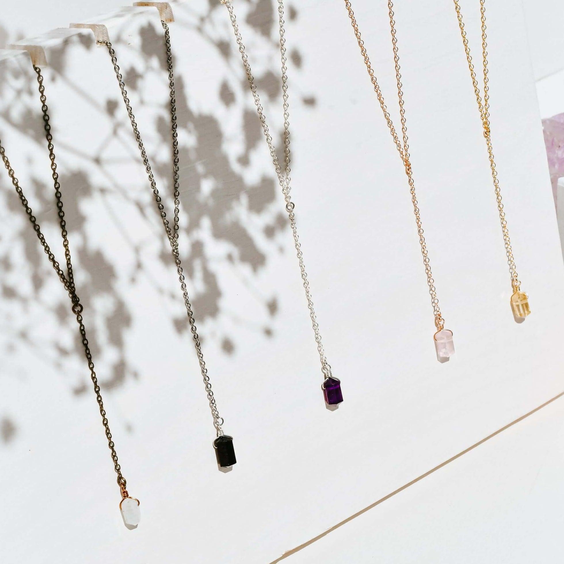 Double Terminated Crystal Lariat - Bronze - Stainless Steel - Sterling Silver - 14K Rose Gold Fill - 14K Gold Fill - Luna Tide Handmade Jewellery