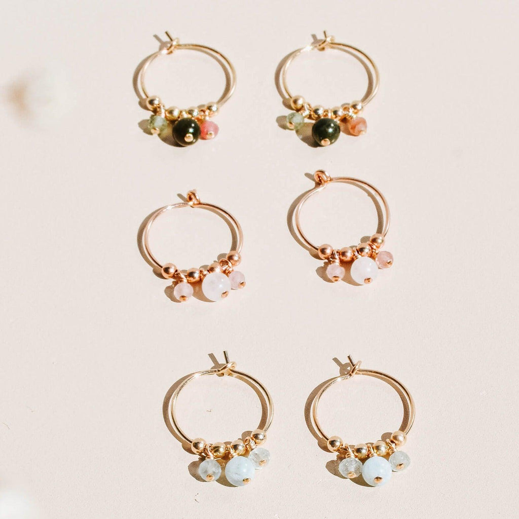Custom Gemstone Bead Drop Hoop Earrings - Custom Gemstone Bead Drop Hoop Earrings - 14k Gold Fill / 15mm - Luna Tide Handmade Crystal Jewellery