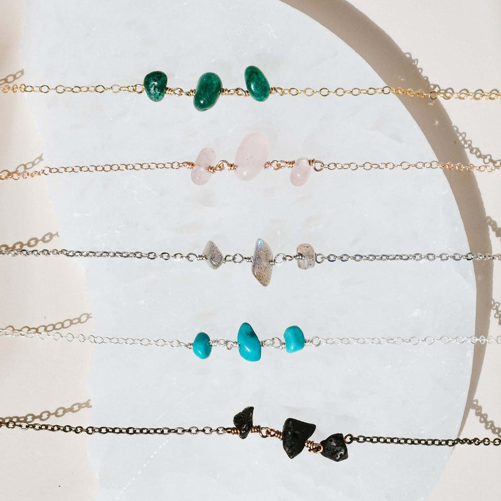 Beaded Chain Anklet - Bronze - 14K Gold Fill - Sterling Silver - Stainless Steel - 14K Rose Gold Fill - Luna Tide Handmade Jewellery