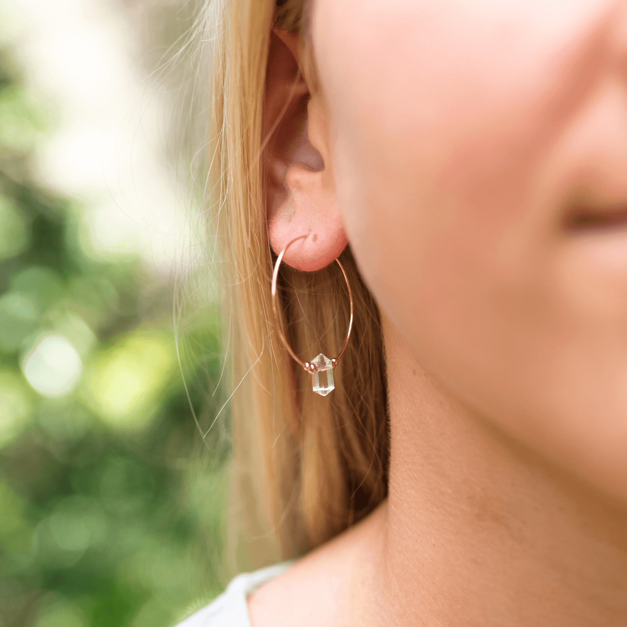 Custom Large Hoop Double Terminated Crystal Point Earrings - Custom Large Hoop Double Terminated Crystal Point Earrings - 14k Gold Fill / 20mm - Luna Tide Handmade Crystal Jewellery