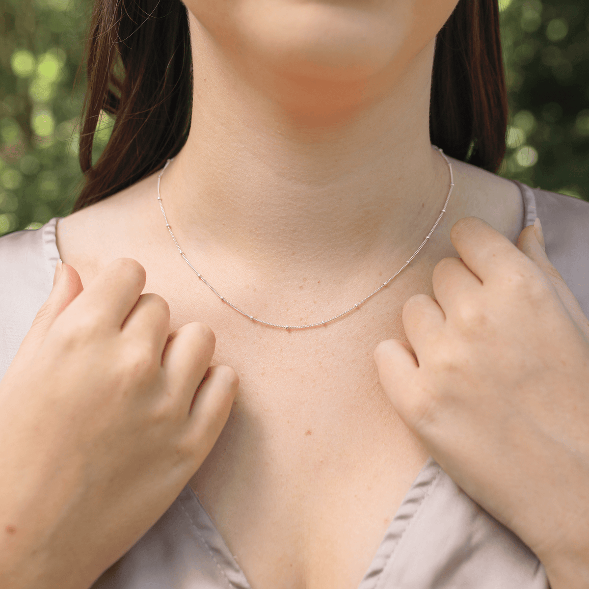 Custom Simple Plain or Satellite Fine Chain Necklace - Custom Simple Plain or Satellite Fine Chain Necklace - 14k Gold Fill / 35cm (14") - Choker / Cable - Luna Tide Handmade Crystal Jewellery