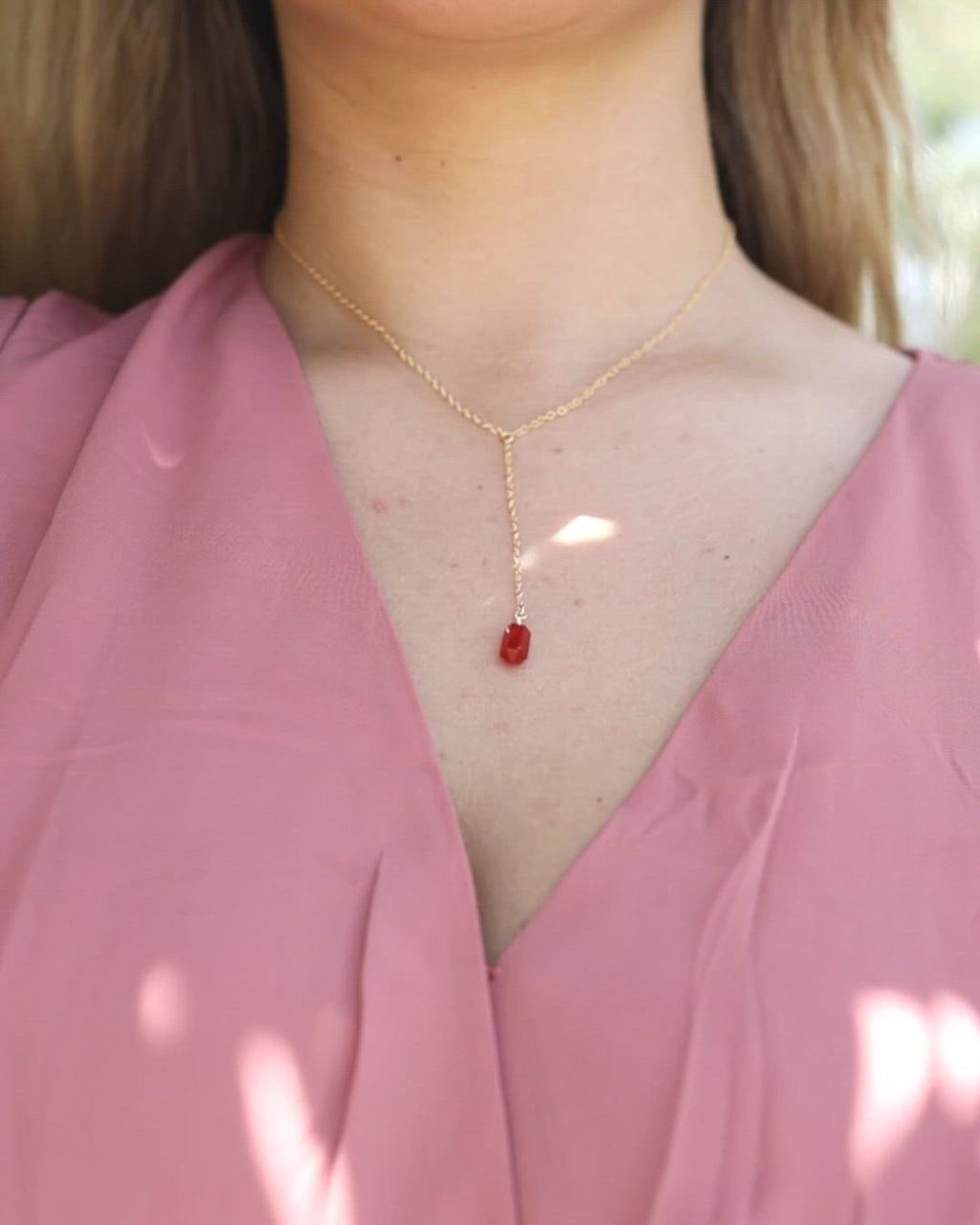 Carnelian Double Terminated Mini Crystal Point Lariat Necklace