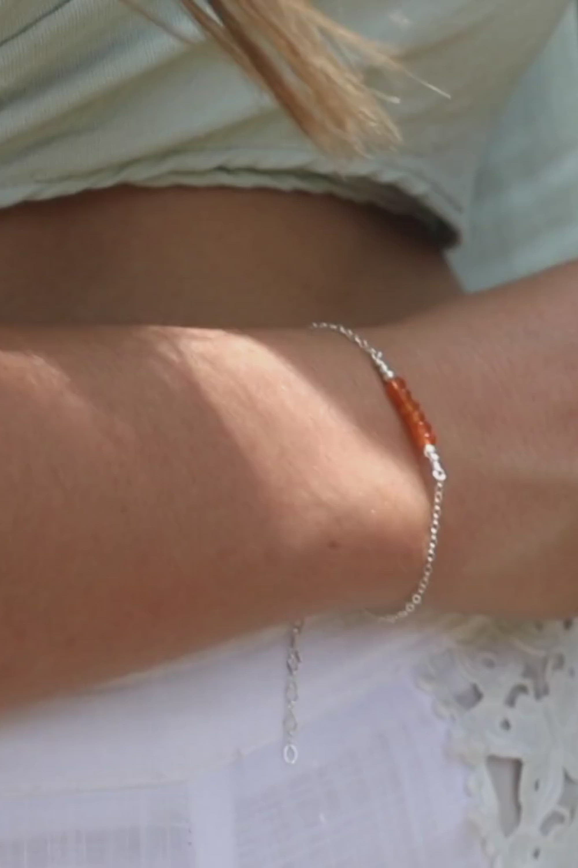 Sparkling Orange Carnelian Gemstone Faceted Bead Bar Bracelet
