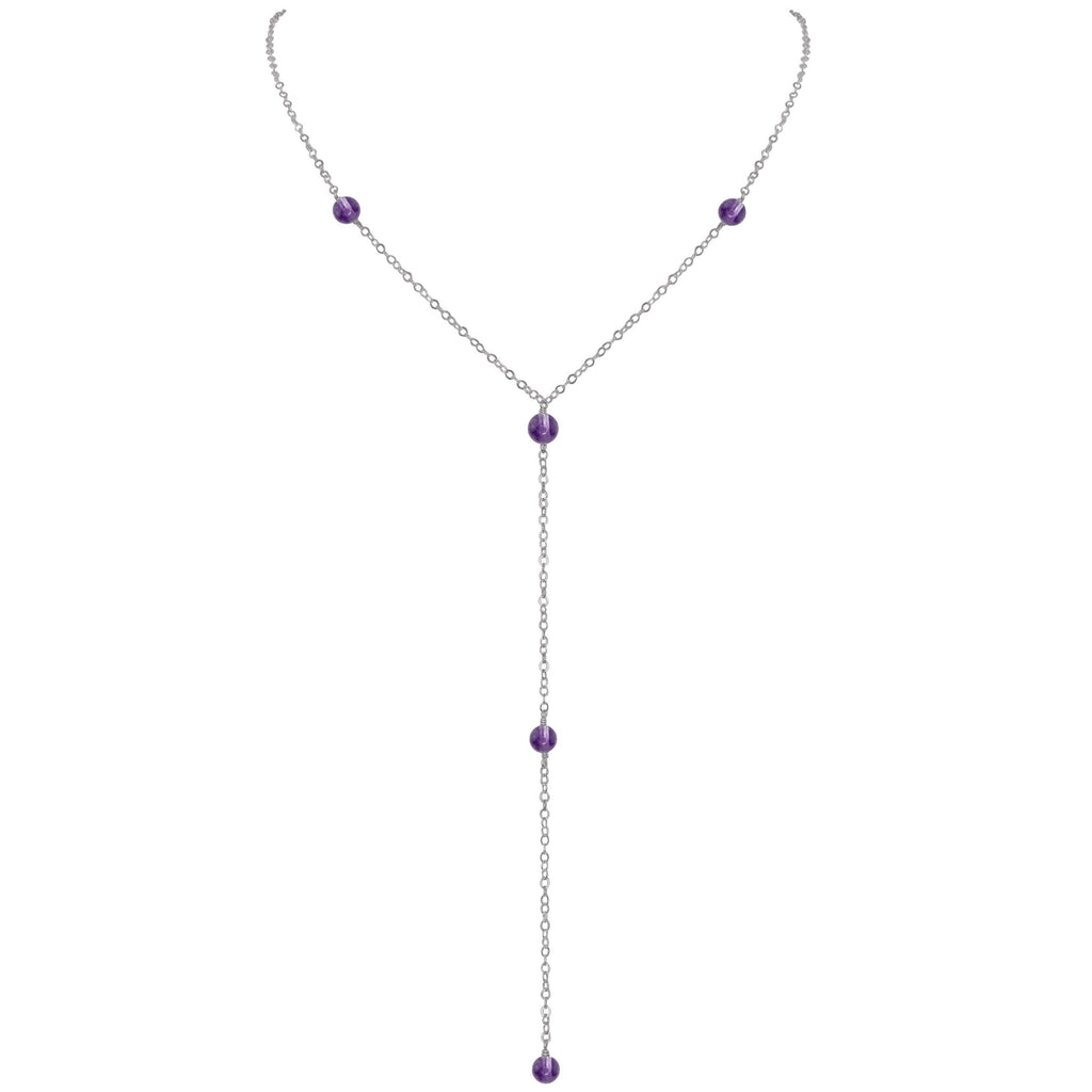 Dainty Amethyst Lariat Necklace - Dainty Amethyst Lariat Necklace - Stainless Steel - Luna Tide Handmade Crystal Jewellery