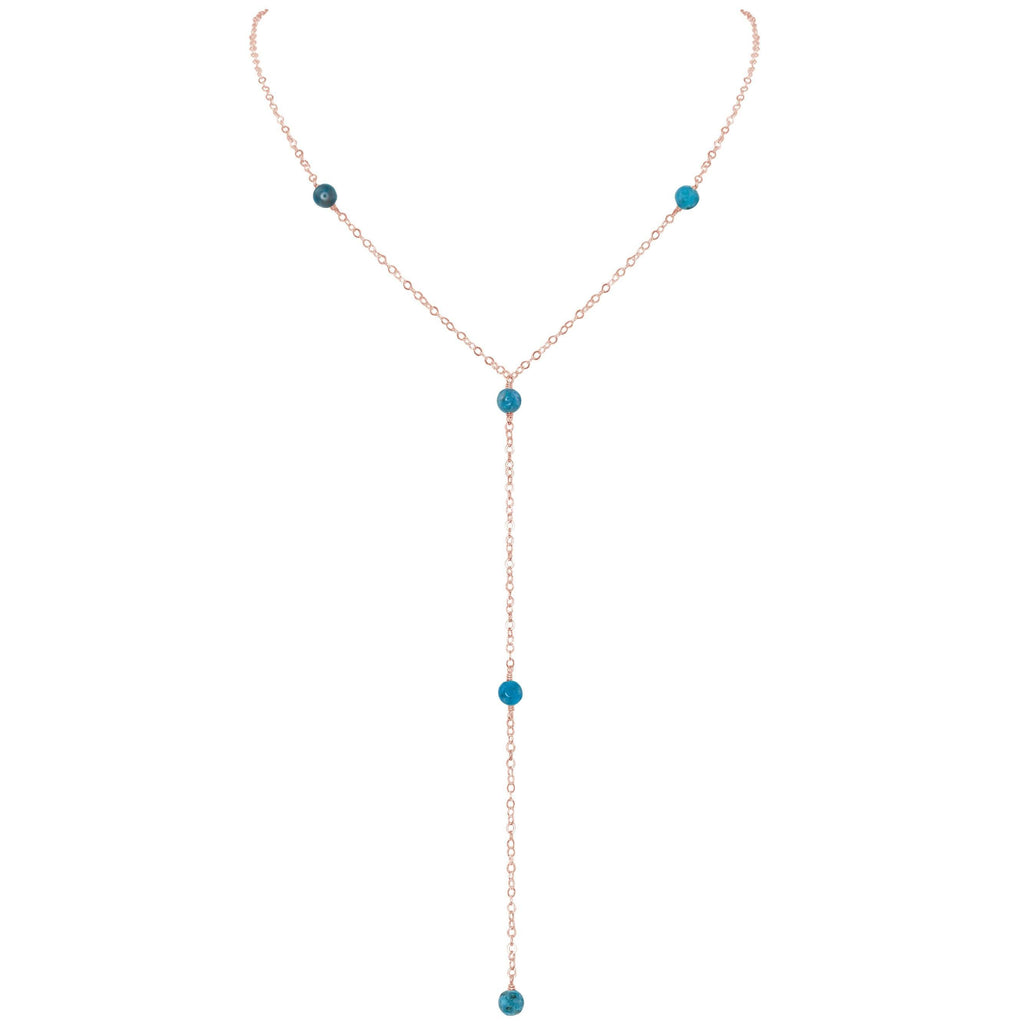 Dainty Apatite Lariat Necklace - Dainty Apatite Lariat Necklace - 14k Rose Gold Fill - Luna Tide Handmade Crystal Jewellery