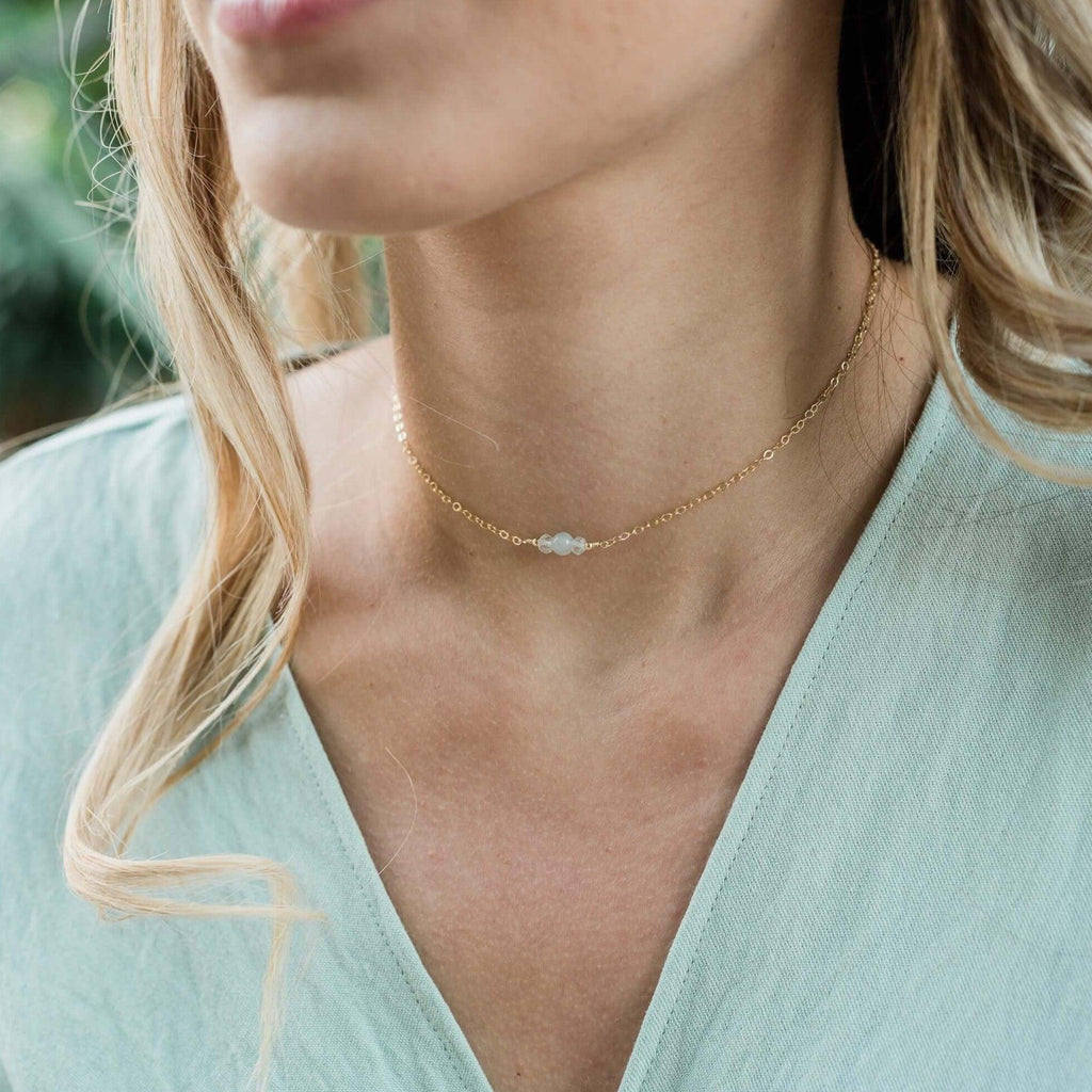 Dainty Aquamarine Gemstone Choker Necklace - Dainty Aquamarine Gemstone Choker Necklace - Sterling Silver - Luna Tide Handmade Crystal Jewellery