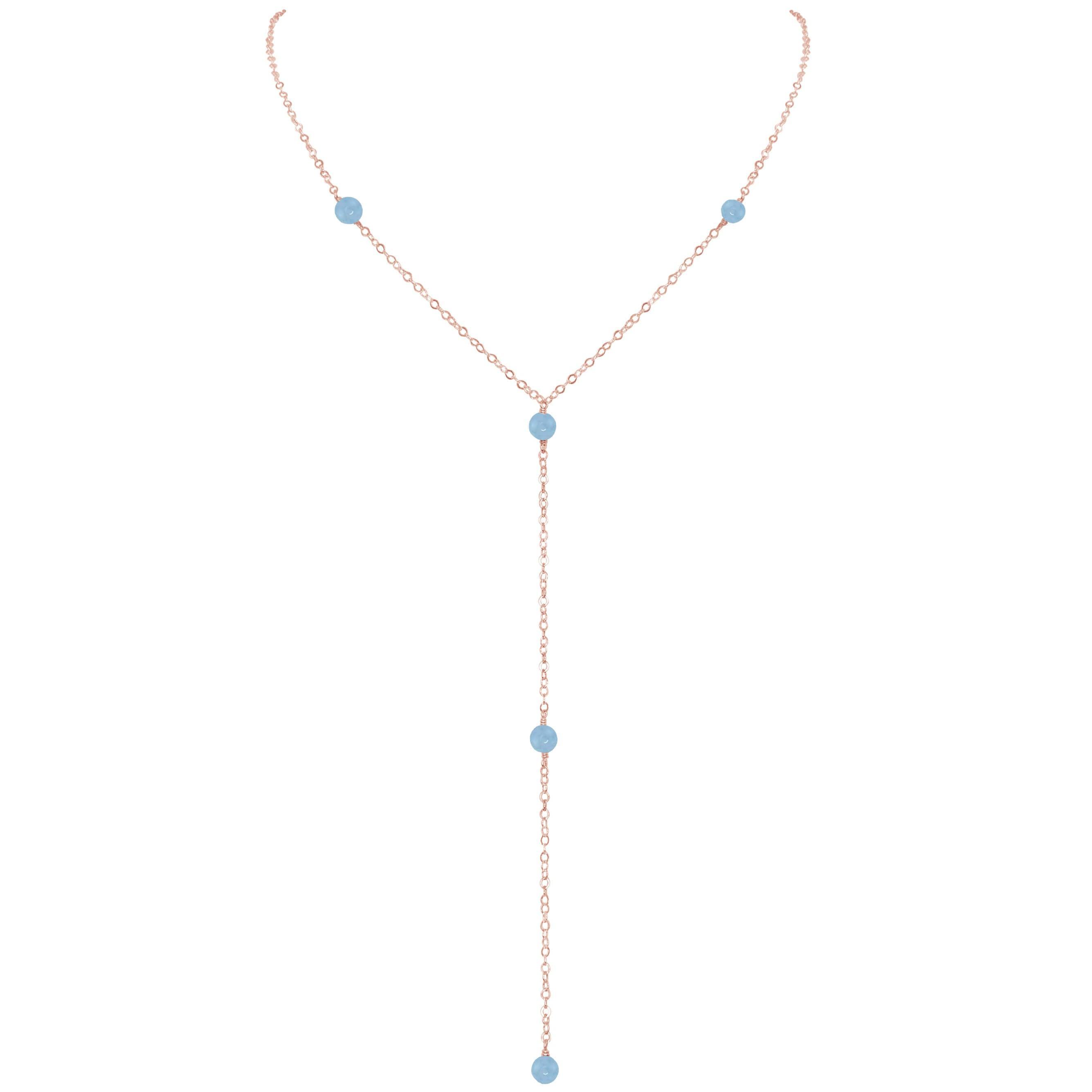 Dainty Aquamarine Lariat Necklace - Dainty Aquamarine Lariat Necklace - 14k Rose Gold Fill - Luna Tide Handmade Crystal Jewellery