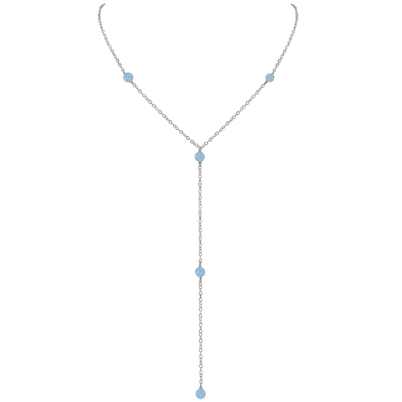 Dainty Y Necklace - Aquamarine - Stainless Steel - Luna Tide Handmade Jewellery