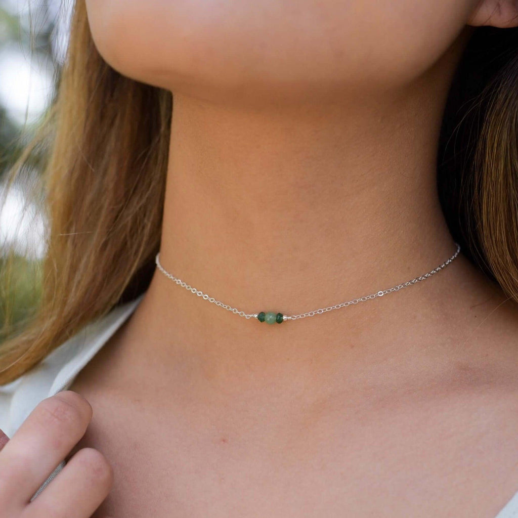 Dainty Aventurine Gemstone Choker Necklace - Dainty Aventurine Gemstone Choker Necklace - Sterling Silver - Luna Tide Handmade Crystal Jewellery