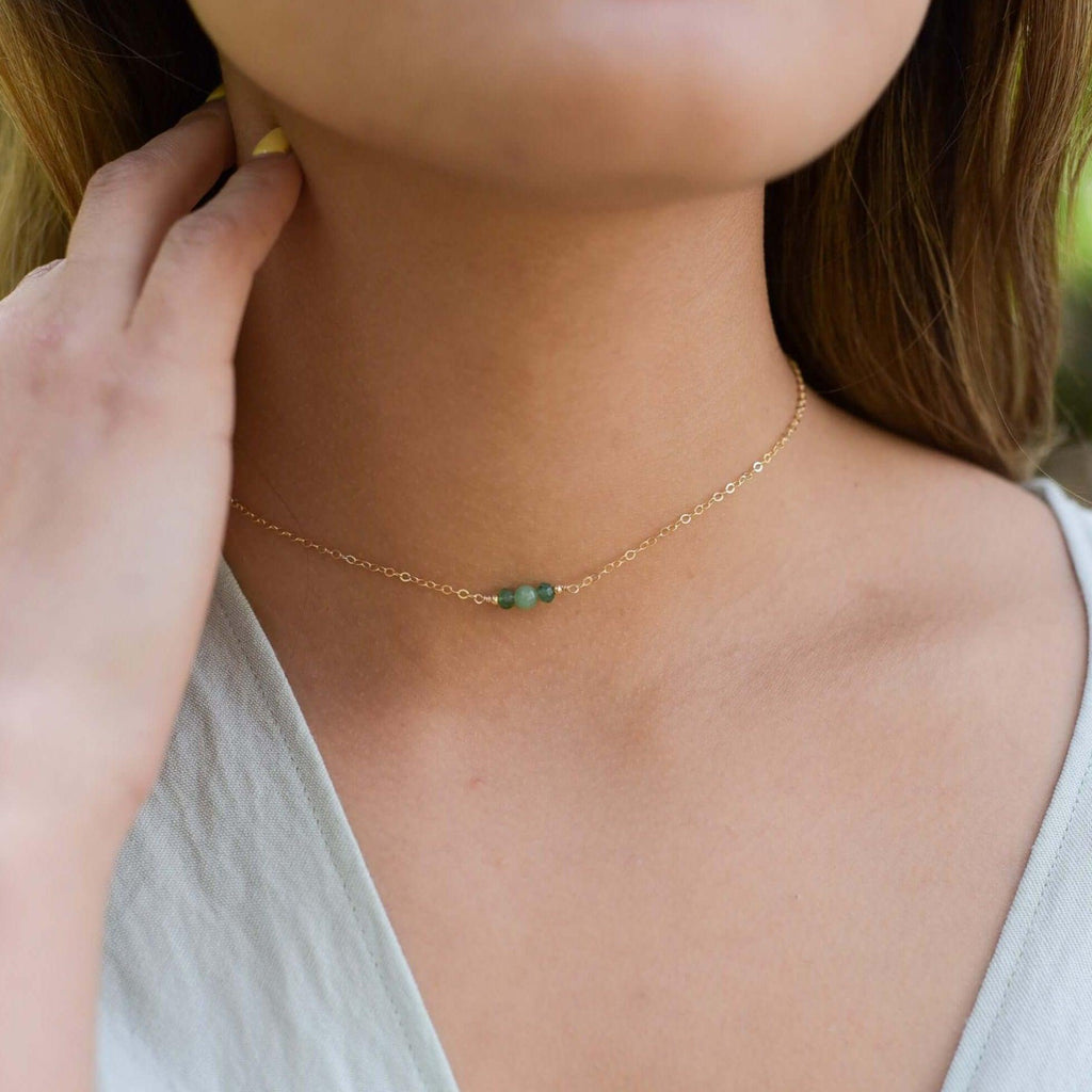 Dainty Aventurine Gemstone Choker Necklace - Dainty Aventurine Gemstone Choker Necklace - Sterling Silver - Luna Tide Handmade Crystal Jewellery