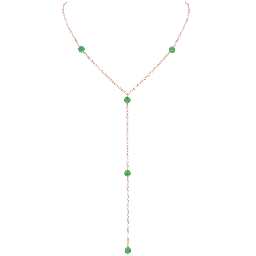 Dainty Aventurine Lariat Necklace - Dainty Aventurine Lariat Necklace - 14k Rose Gold Fill - Luna Tide Handmade Crystal Jewellery