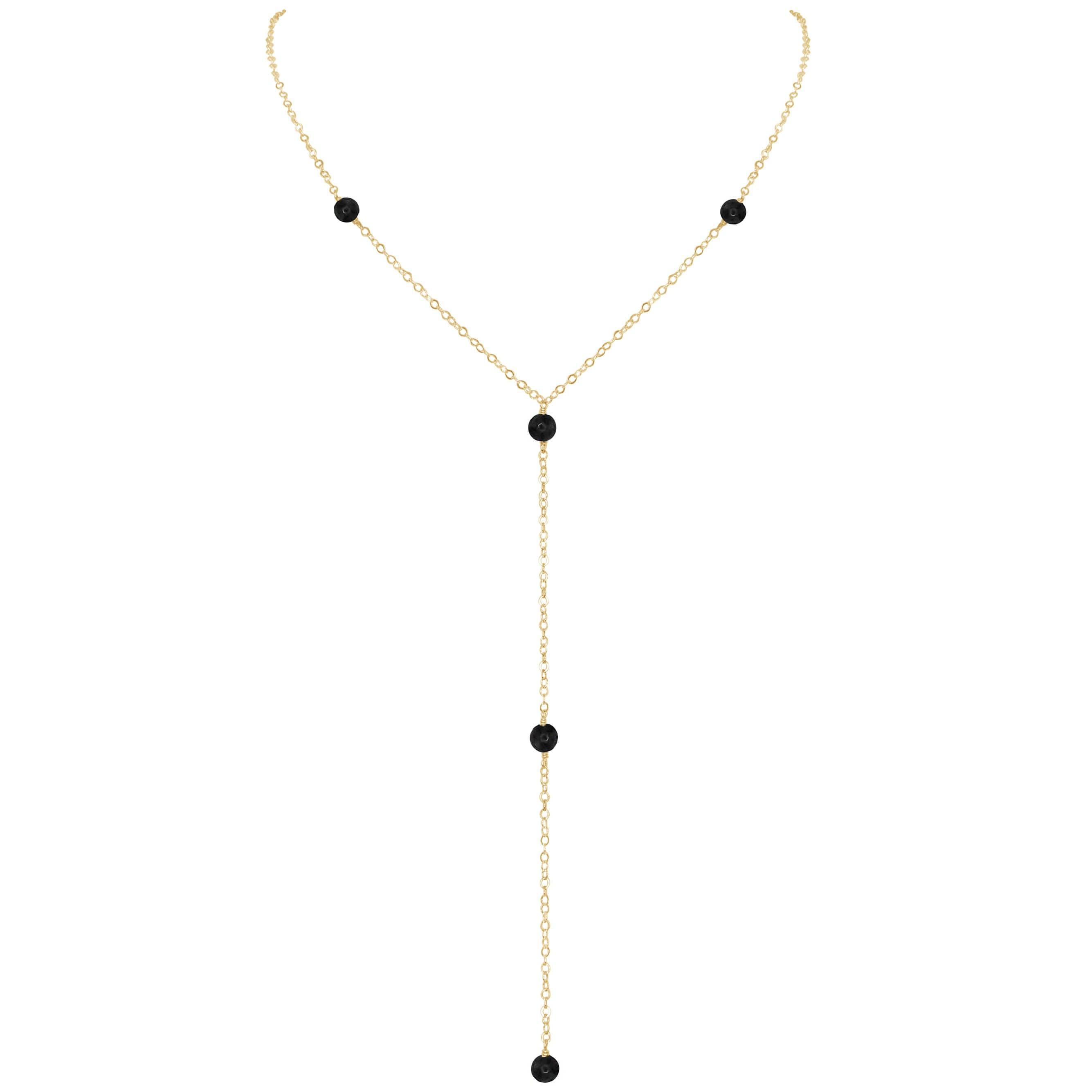 Dainty Black Tourmaline Lariat Necklace - Dainty Black Tourmaline Lariat Necklace - 14k Gold Fill - Luna Tide Handmade Crystal Jewellery