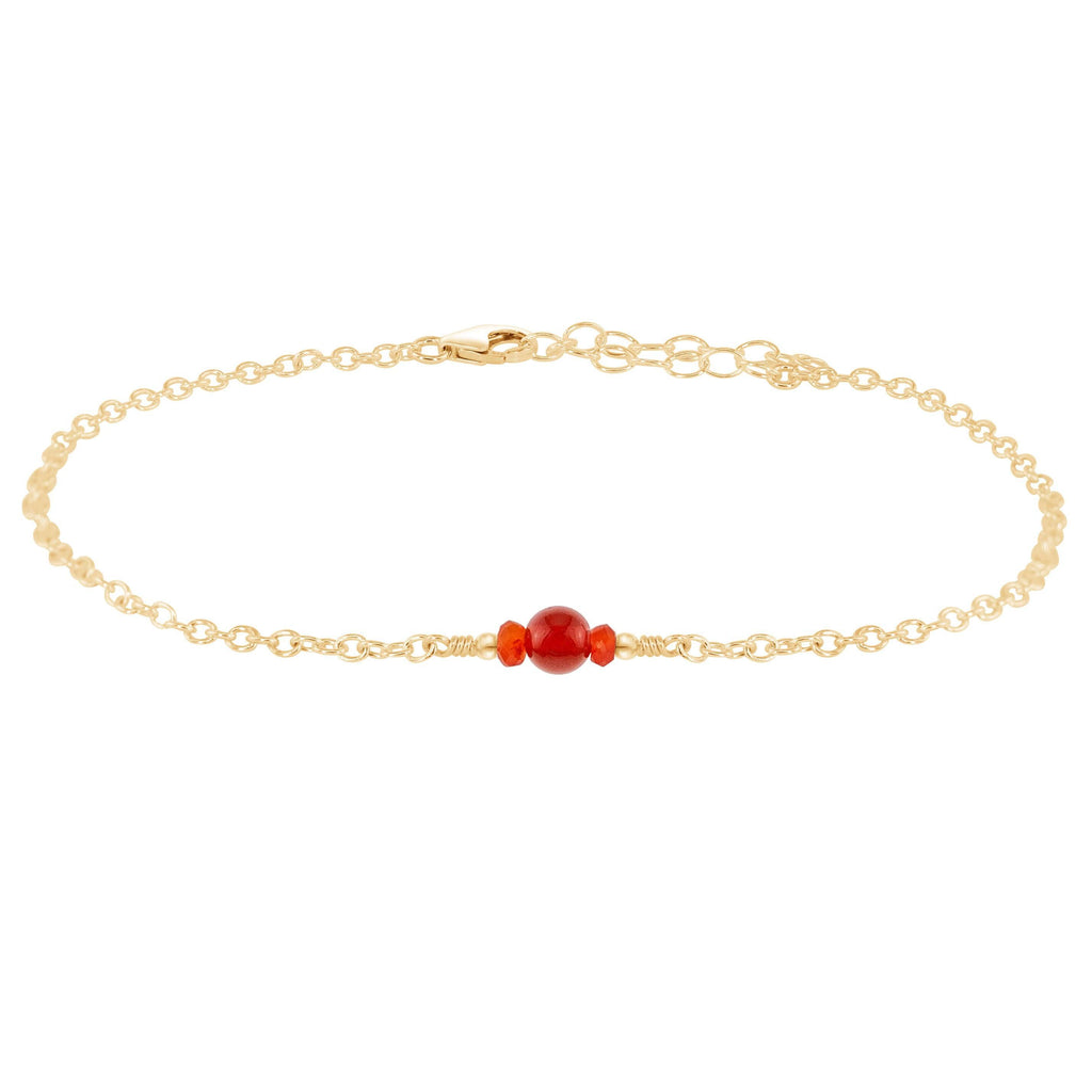Dainty Carnelian Gemstone Anklet - Dainty Carnelian Gemstone Anklet - 14k Gold Fill - Luna Tide Handmade Crystal Jewellery