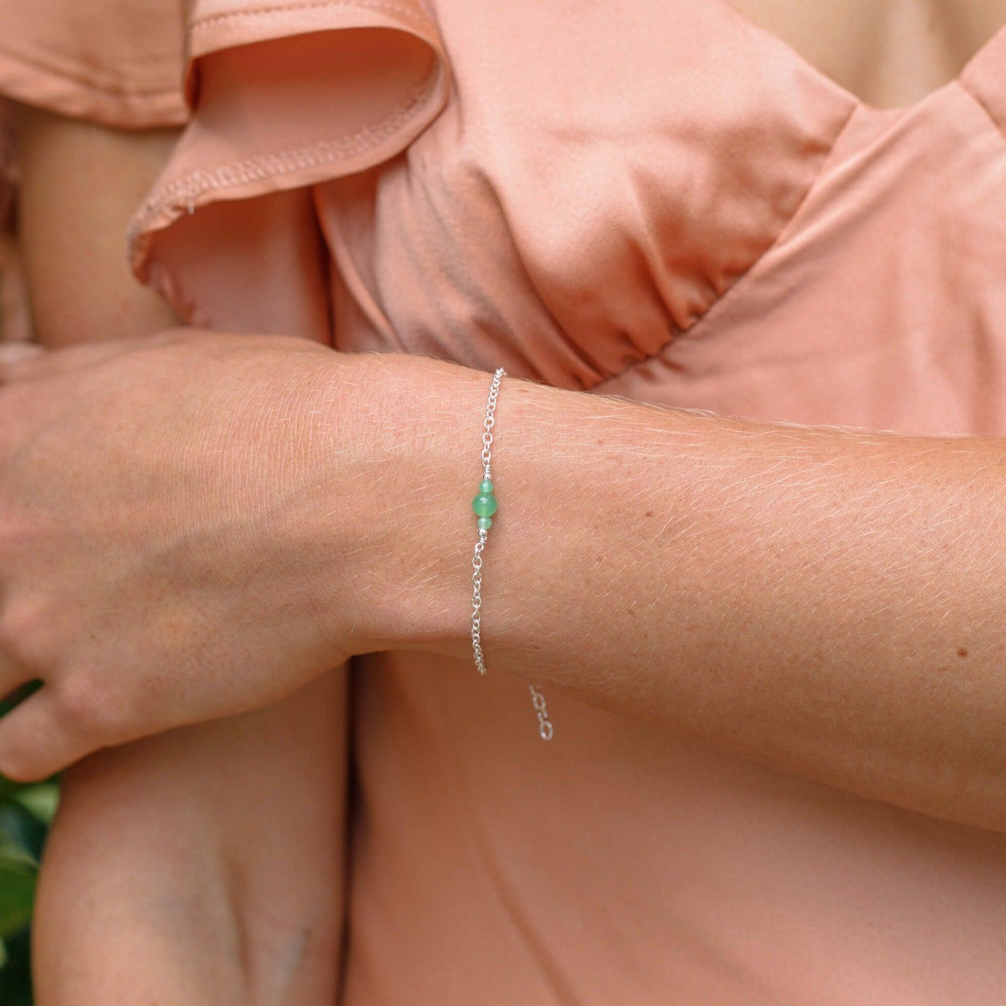 Dainty Chrysoprase Gemstone Bracelet - Dainty Chrysoprase Gemstone Bracelet - Sterling Silver - Luna Tide Handmade Crystal Jewellery