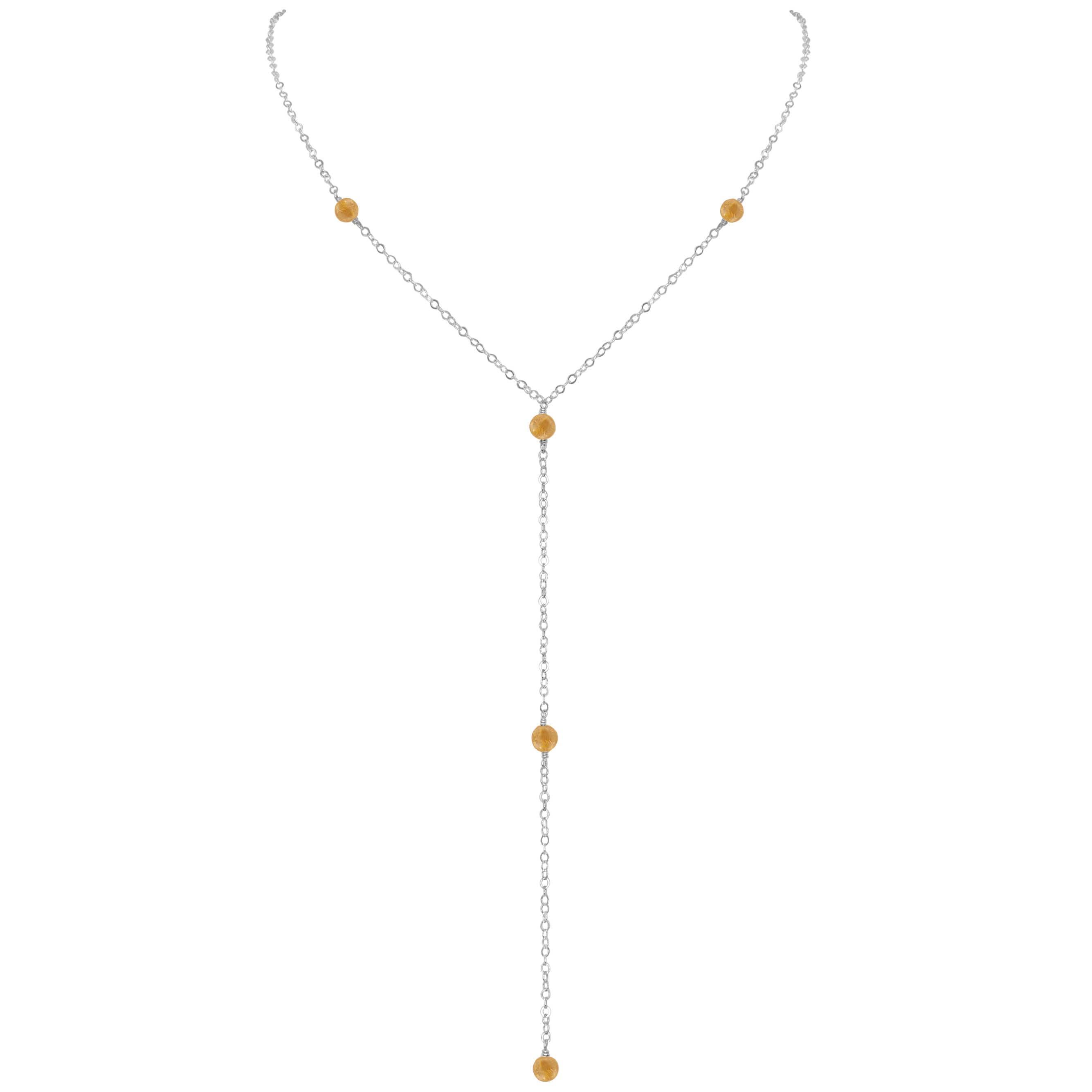 Dainty Citrine Lariat Necklace - Dainty Citrine Lariat Necklace - Sterling Silver - Luna Tide Handmade Crystal Jewellery