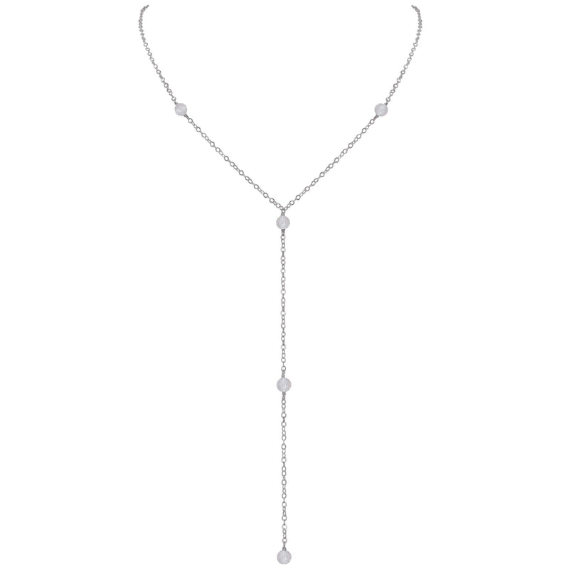 Dainty Y Necklace - Crystal Quartz - Stainless Steel - Luna Tide Handmade Jewellery