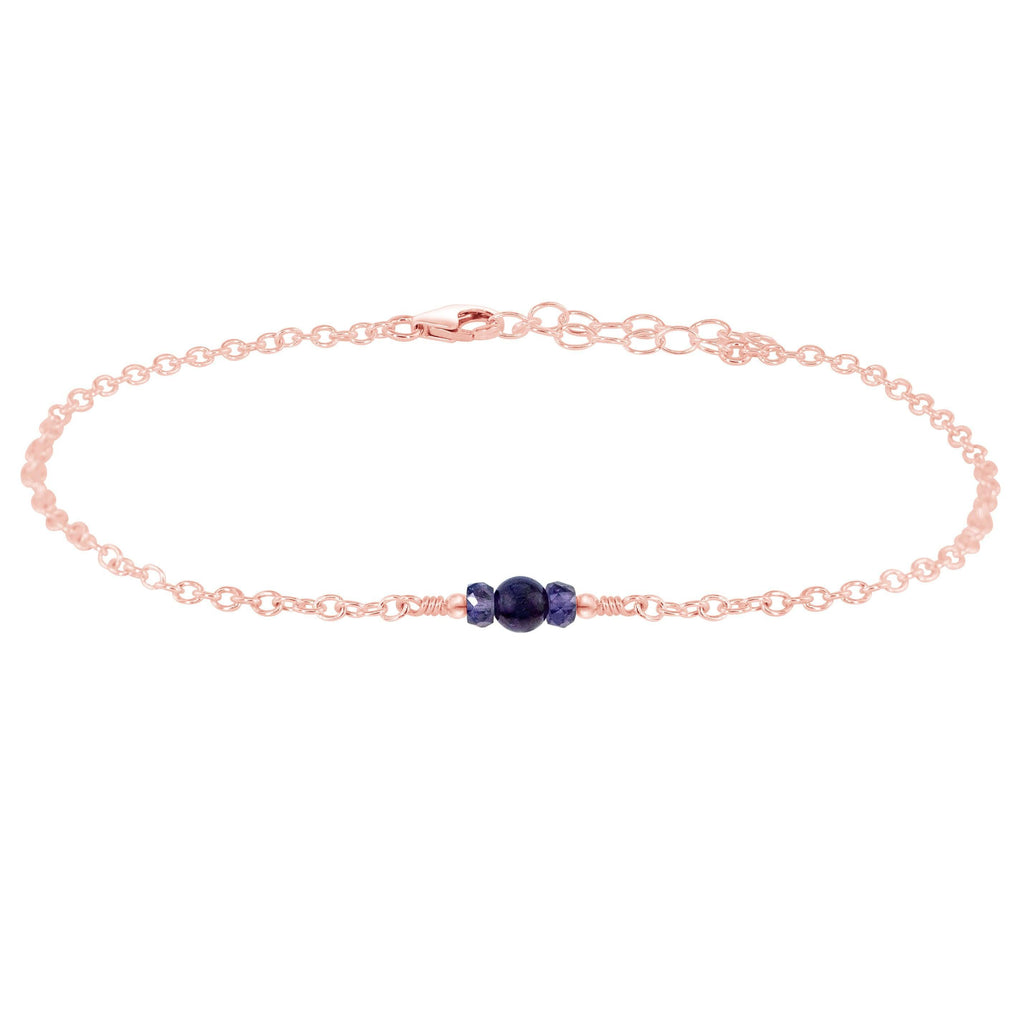 Dainty Iolite Gemstone Anklet - Dainty Iolite Gemstone Anklet - 14k Rose Gold Fill - Luna Tide Handmade Crystal Jewellery