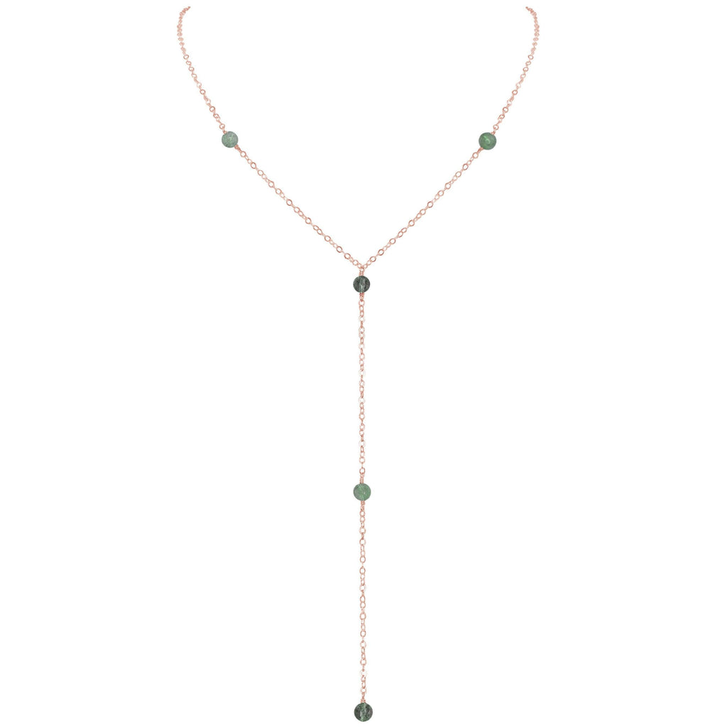 Dainty Labradorite Lariat Necklace - Dainty Labradorite Lariat Necklace - 14k Rose Gold Fill - Luna Tide Handmade Crystal Jewellery