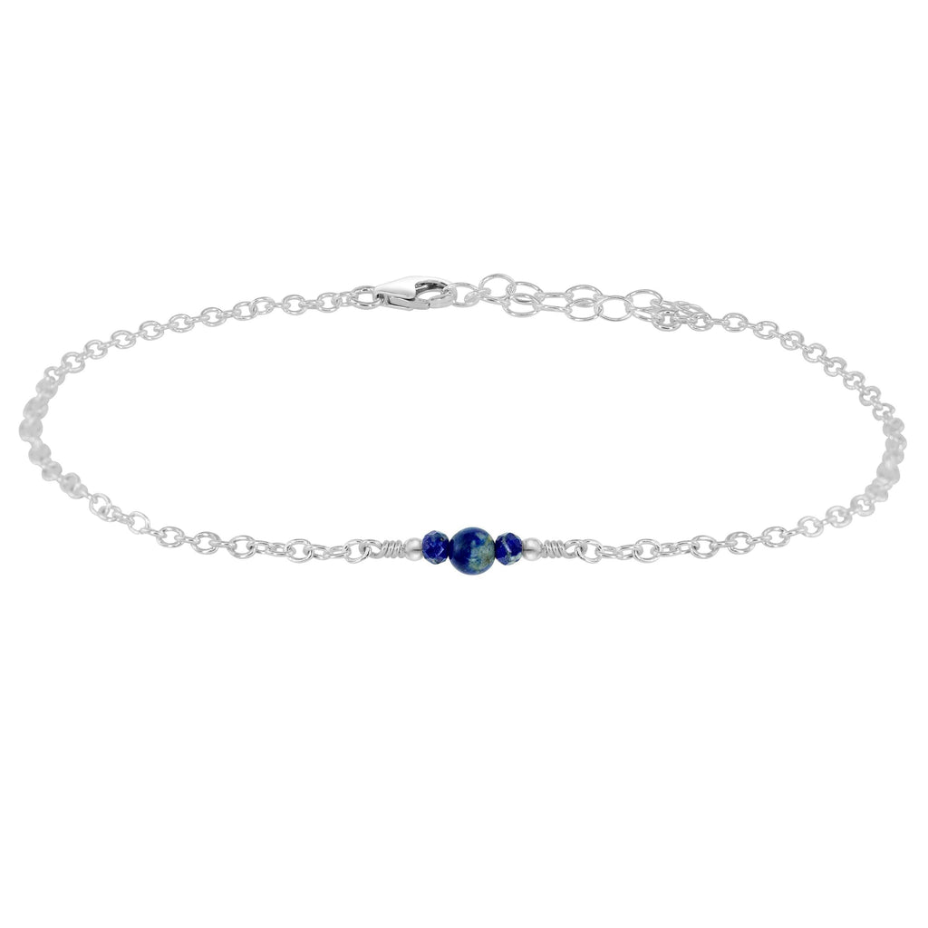 Dainty Lapis Lazuli Gemstone Anklet - Dainty Lapis Lazuli Gemstone Anklet - Sterling Silver - Luna Tide Handmade Crystal Jewellery