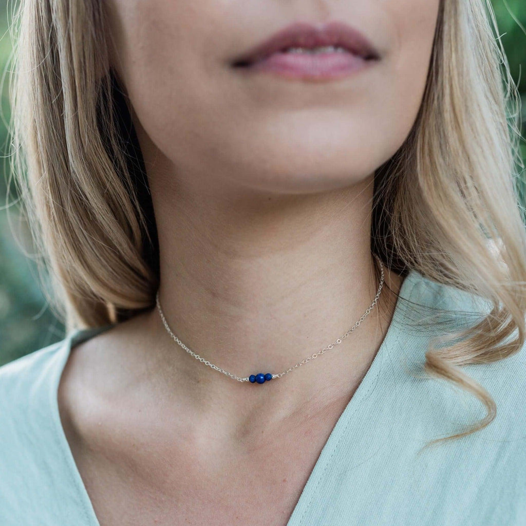 Dainty Lapis Lazuli Gemstone Choker Necklace - Dainty Lapis Lazuli Gemstone Choker Necklace - Sterling Silver - Luna Tide Handmade Crystal Jewellery