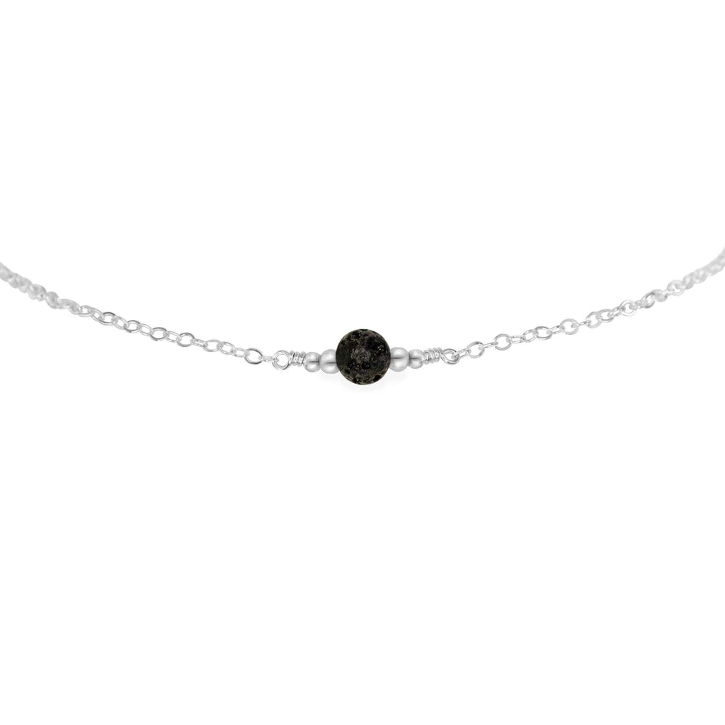 Dainty Lava Stone Gemstone Choker Necklace - Dainty Lava Stone Gemstone Choker Necklace - Sterling Silver - Luna Tide Handmade Crystal Jewellery