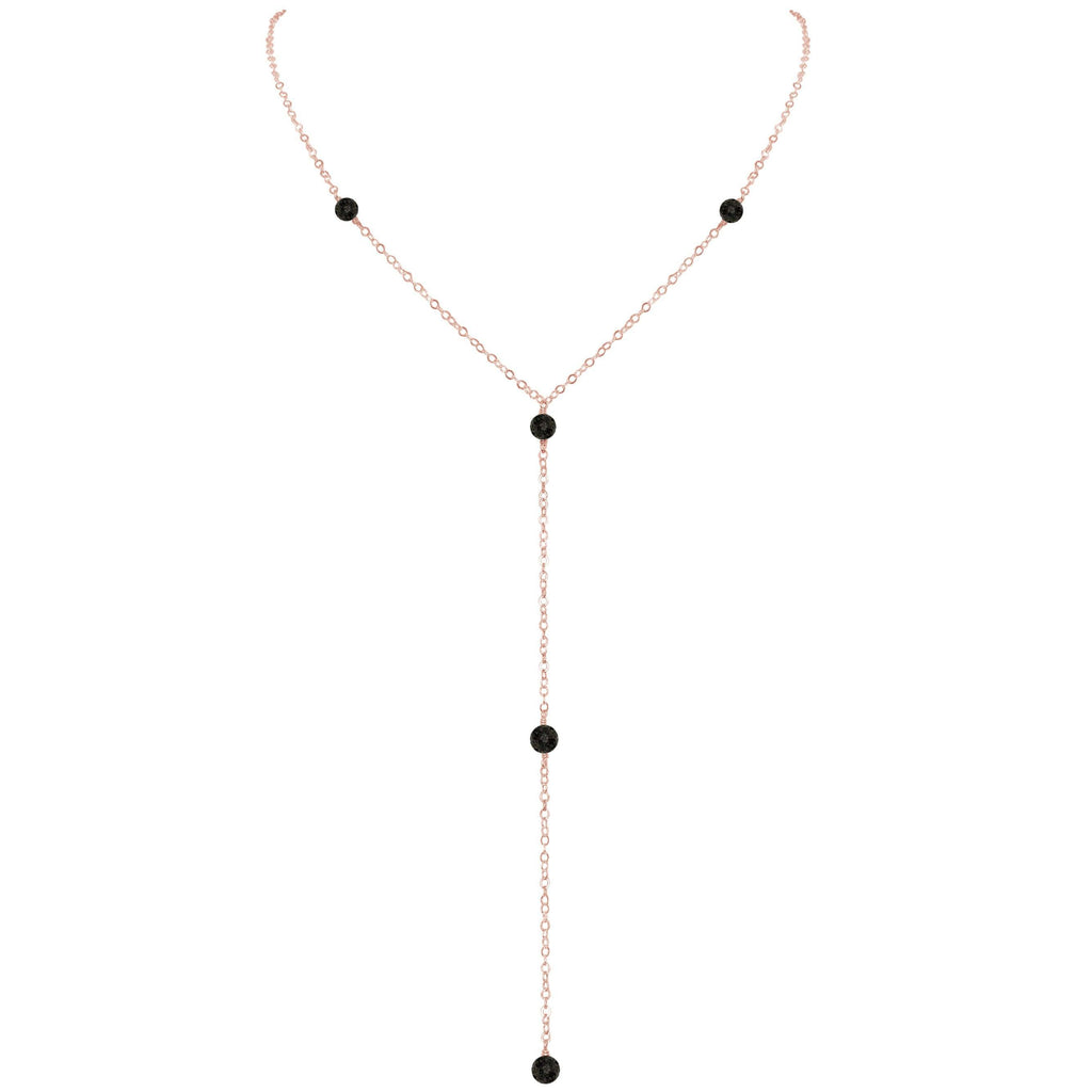 Dainty Lava Stone Lariat Necklace - Dainty Lava Stone Lariat Necklace - 14k Rose Gold Fill - Luna Tide Handmade Crystal Jewellery