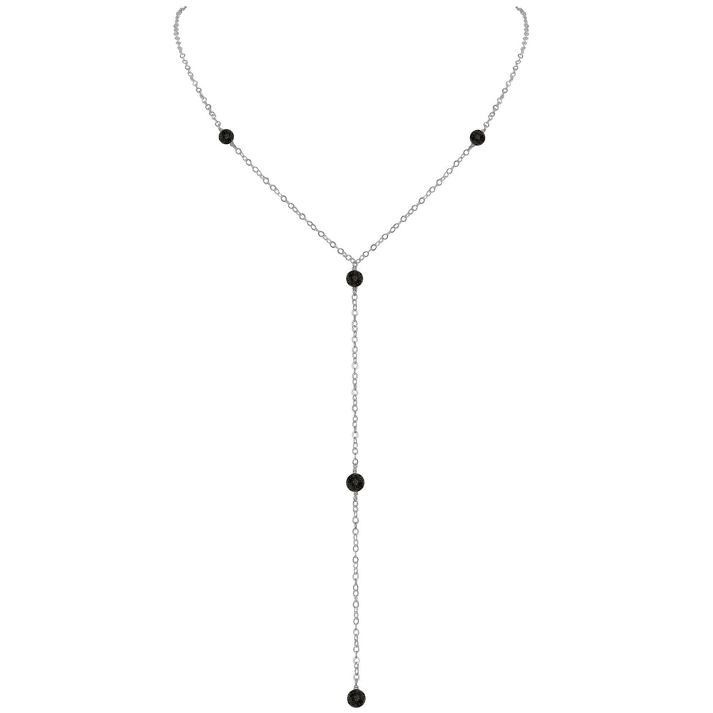 Dainty Lava Stone Lariat Necklace - Dainty Lava Stone Lariat Necklace - Stainless Steel - Luna Tide Handmade Crystal Jewellery