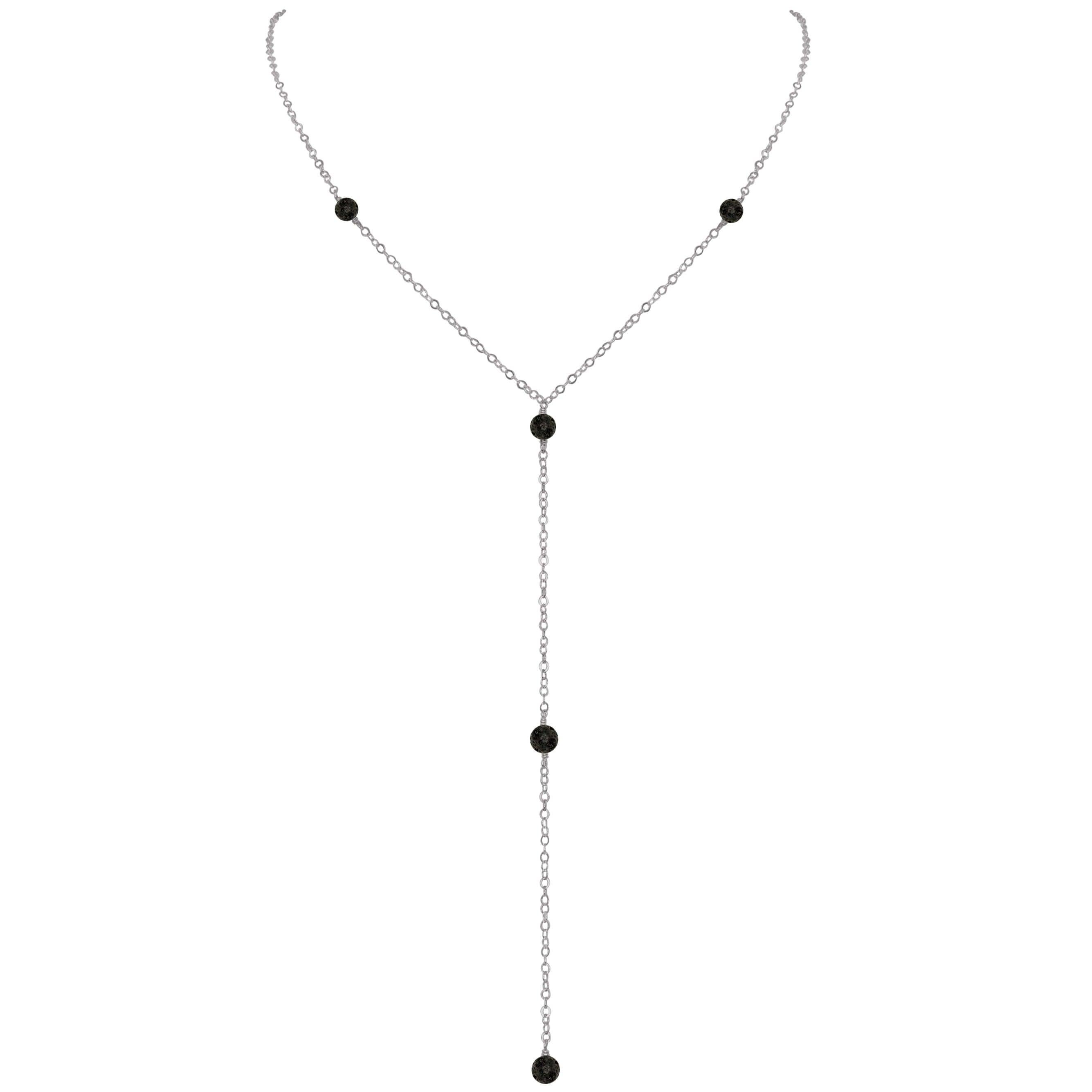 Dainty Lava Stone Lariat Necklace - Dainty Lava Stone Lariat Necklace - Stainless Steel - Luna Tide Handmade Crystal Jewellery