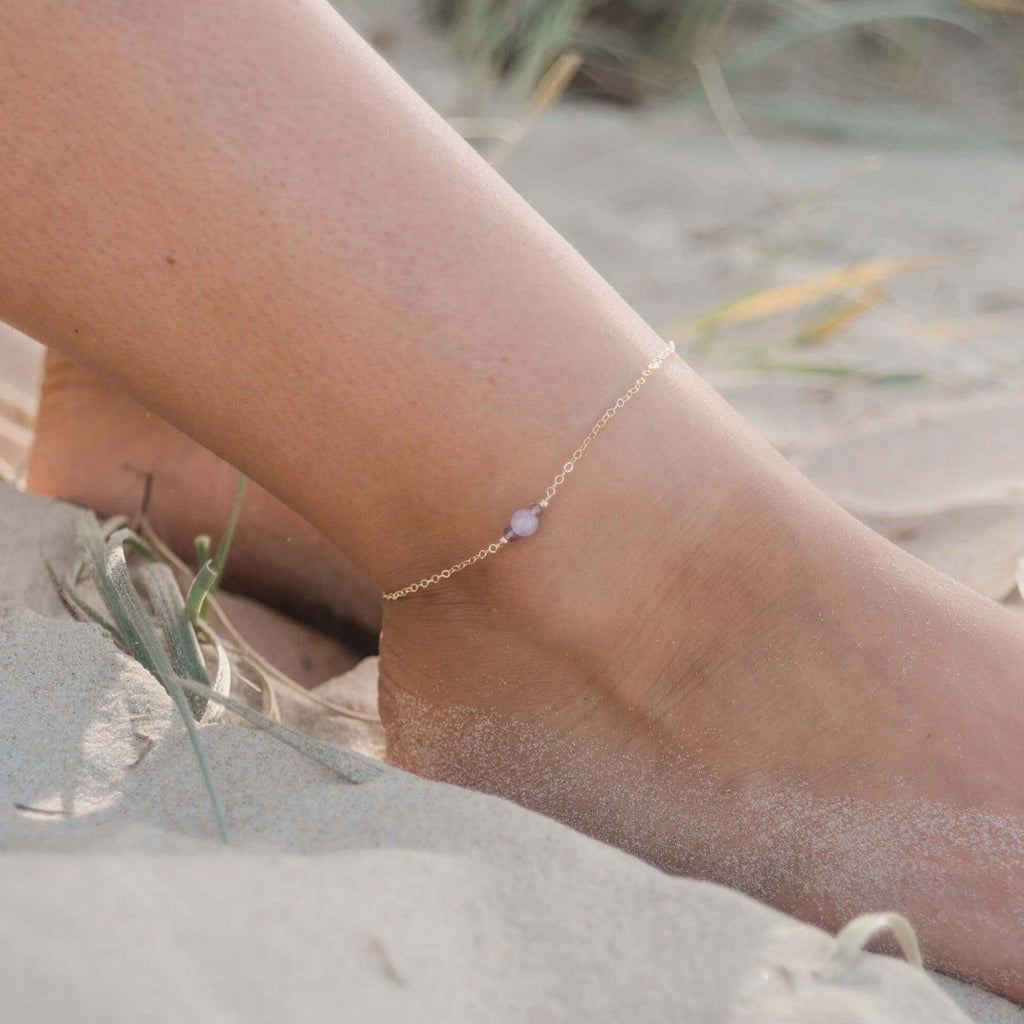 Dainty Lavender Amethyst Gemstone Anklet - Dainty Lavender Amethyst Gemstone Anklet - 14k Gold Fill - Luna Tide Handmade Crystal Jewellery