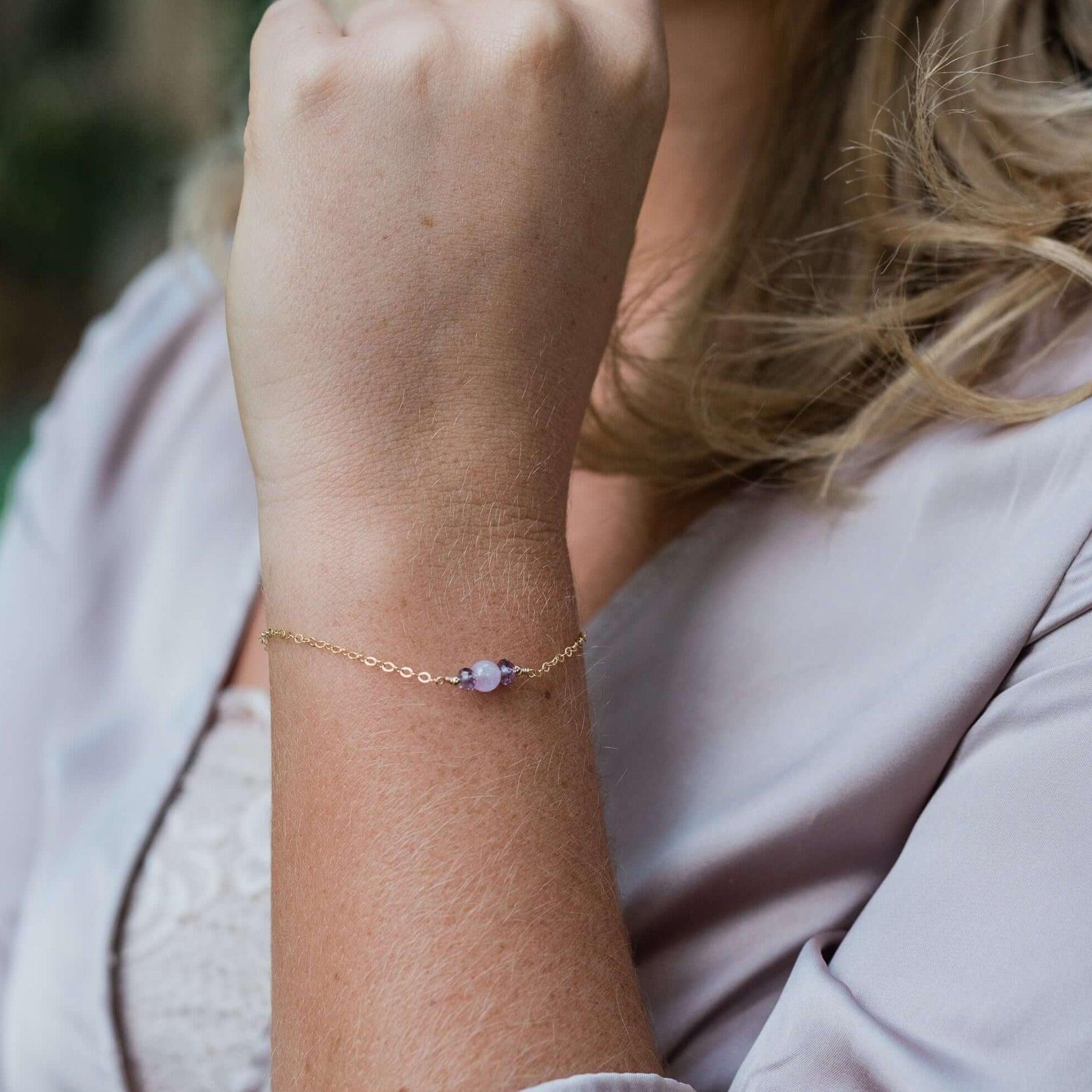 Dainty Lavender Amethyst Gemstone Bracelet - Dainty Lavender Amethyst Gemstone Bracelet - 14k Gold Fill - Luna Tide Handmade Crystal Jewellery