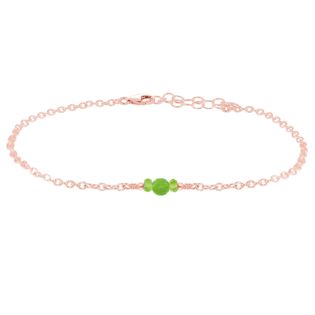 Dainty Peridot Gemstone Anklet - Dainty Peridot Gemstone Anklet - 14k Rose Gold Fill - Luna Tide Handmade Crystal Jewellery