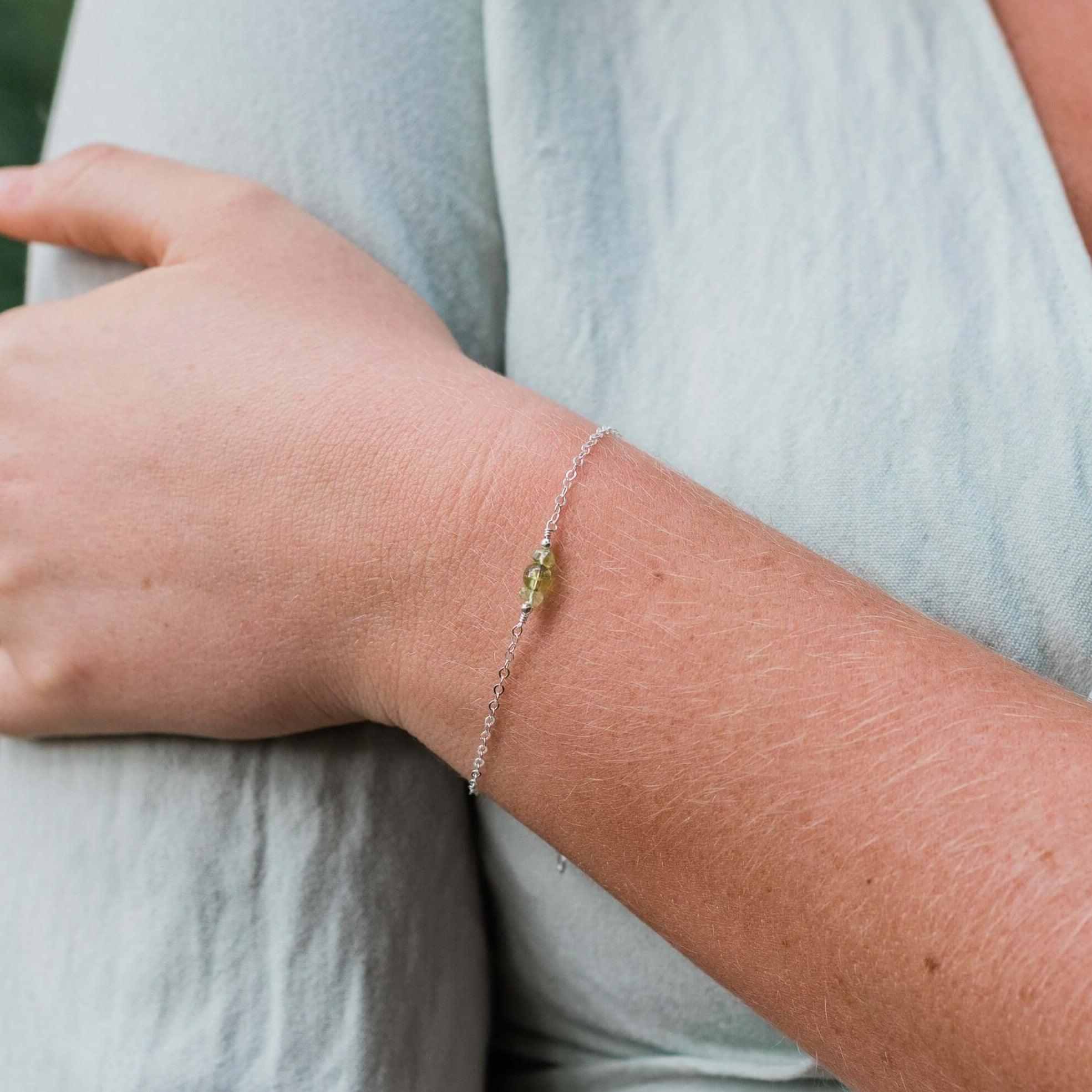 Dainty Peridot Gemstone Bracelet - Dainty Peridot Gemstone Bracelet - Sterling Silver - Luna Tide Handmade Crystal Jewellery