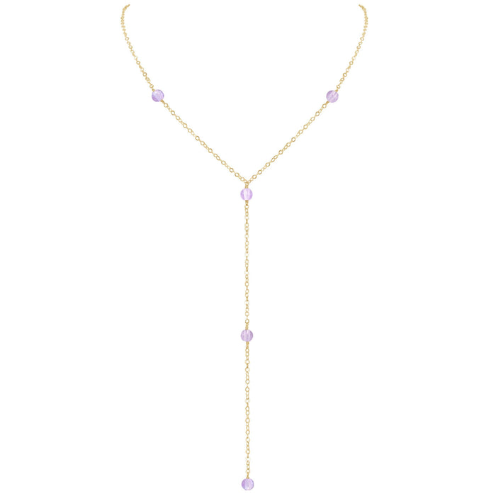 Dainty Pink Amethyst Gemstone Lariat Necklace - Dainty Pink Amethyst Gemstone Lariat Necklace - 14k Gold Fill - Luna Tide Handmade Crystal Jewellery
