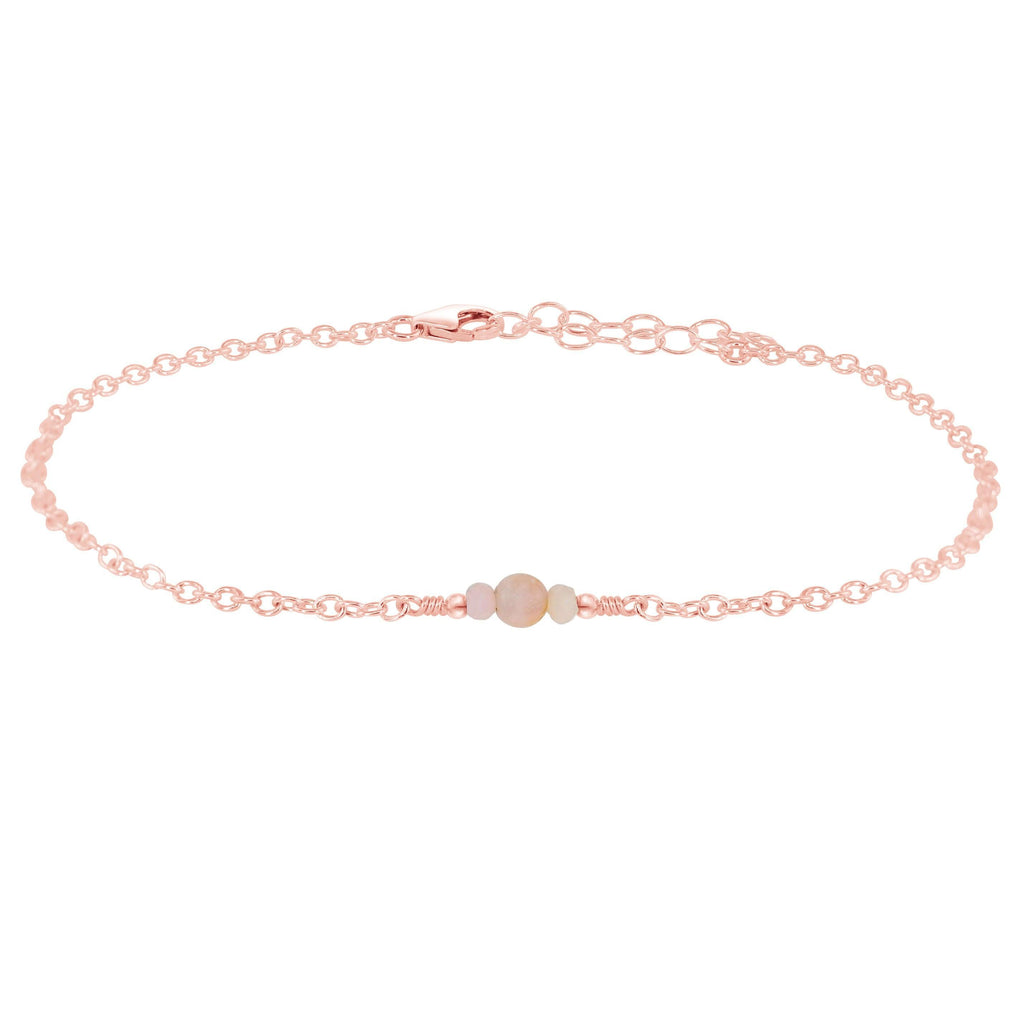 Dainty Pink Peruvian Opal Gemstone Anklet - Dainty Pink Peruvian Opal Gemstone Anklet - 14k Rose Gold Fill - Luna Tide Handmade Crystal Jewellery